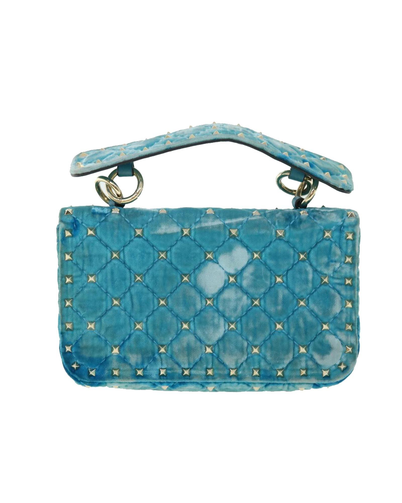 Valentino Preloved Rockstud Quilted Velvet Shoulder Bag Wo - Light Blue image 2