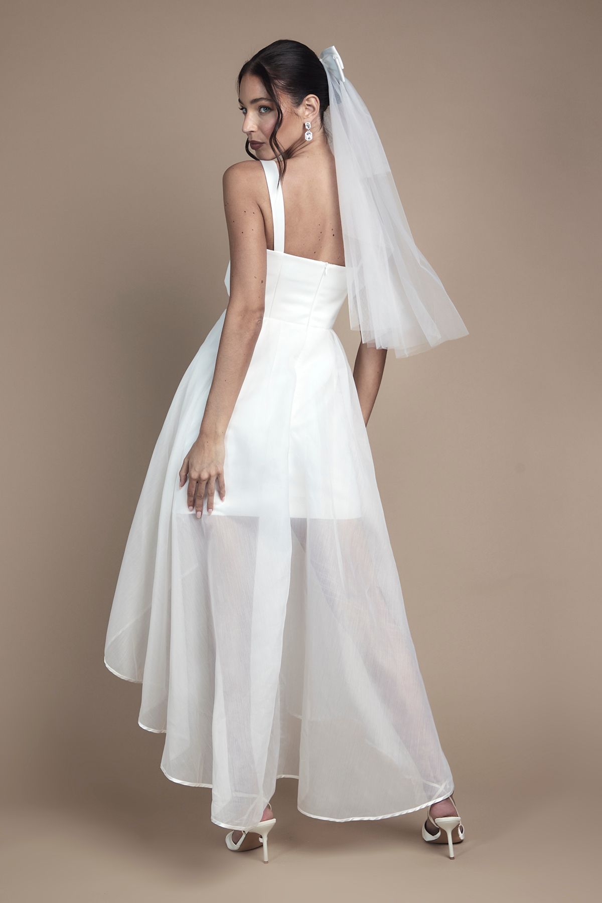 Coast Bow Detail Sweetheart Mini Dress with Organza Overskirt Ivory image 3