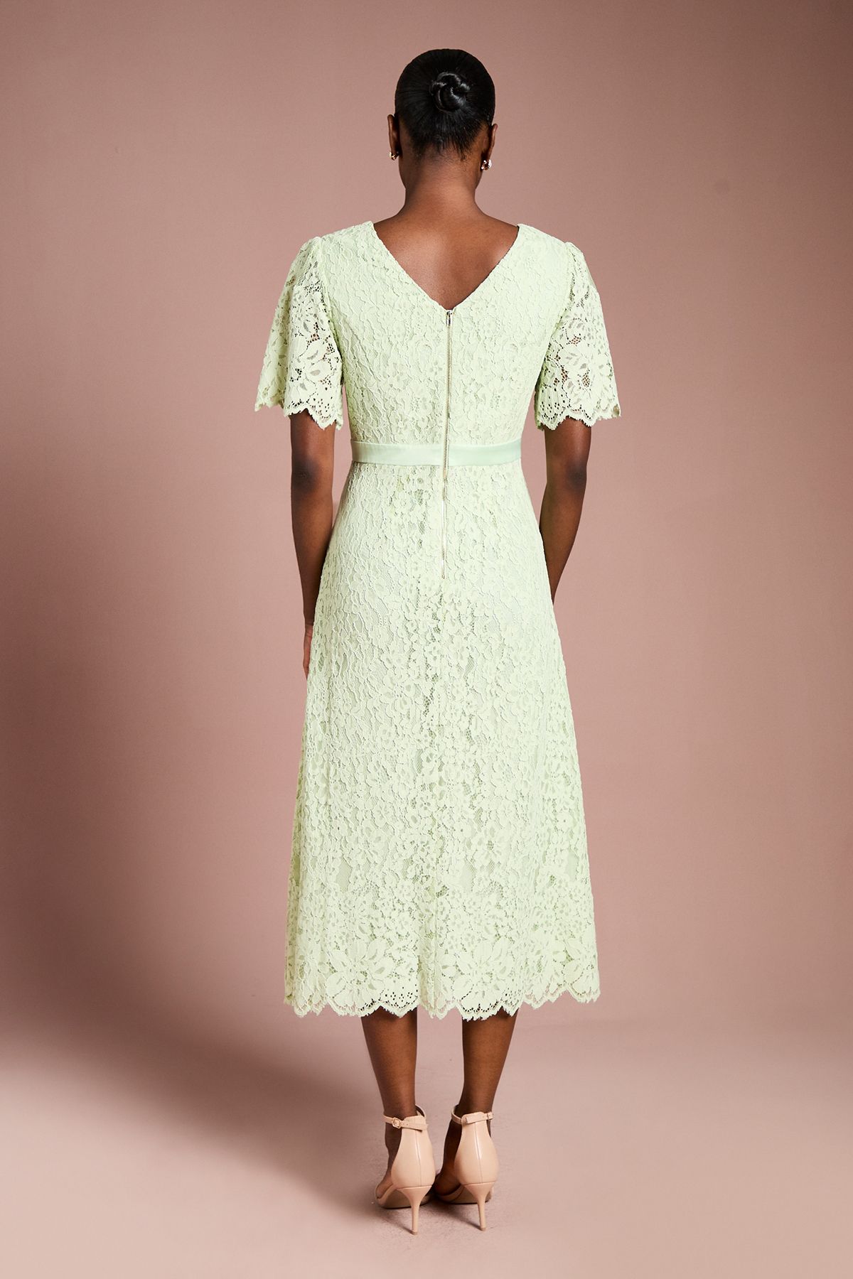 Coast Lace Angel Sleeve Midi Dress Sage image 3