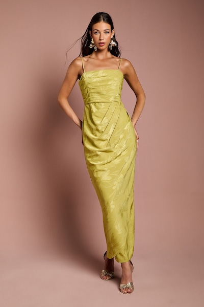 Coast Jacquard Satin Midaxi Dress With Wrap Skirt Olive