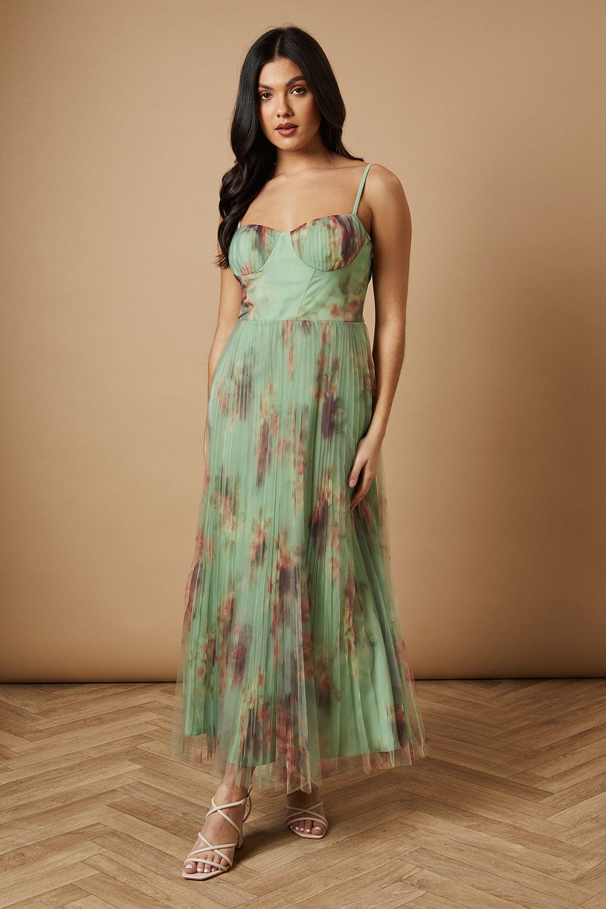 Oasis Floral Corset Detail Midi Dress Multi