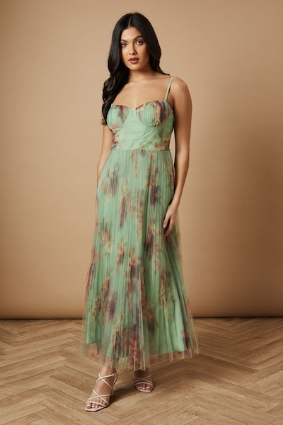 Oasis Floral Corset Detail Midi Dress Multi