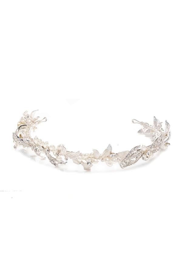 Jon Richard Delilah Silver Plated Pave Feather And Pearl Tiara -  Gift Pouch