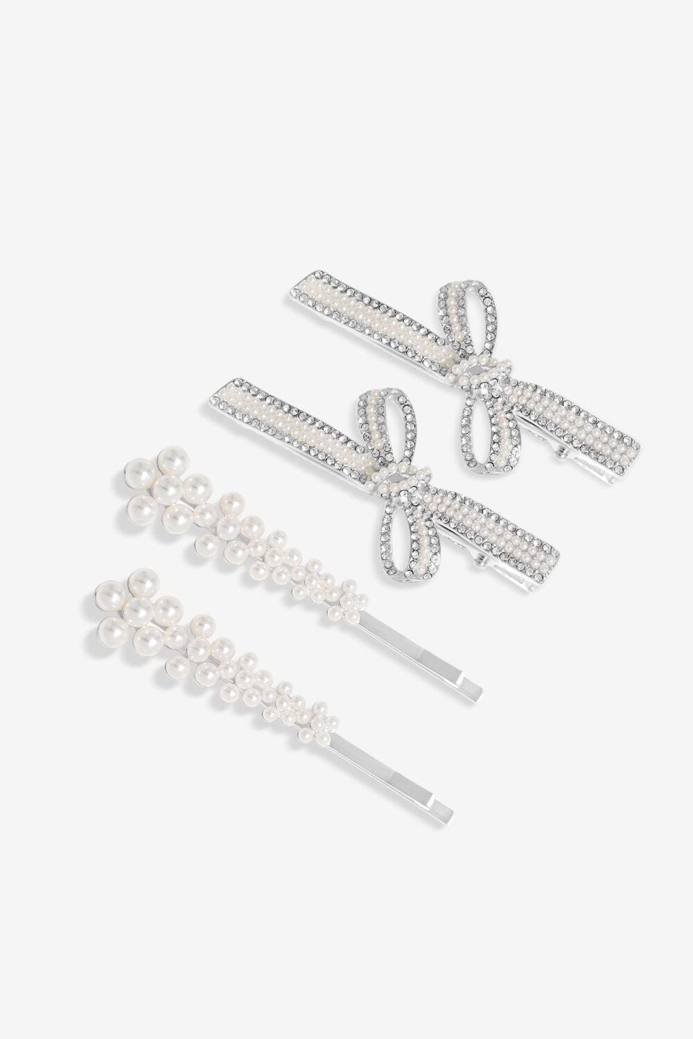 Jon Richard Silver Plated Pearl Bow And Floral Hair Slides - Pack Of 4 image 1