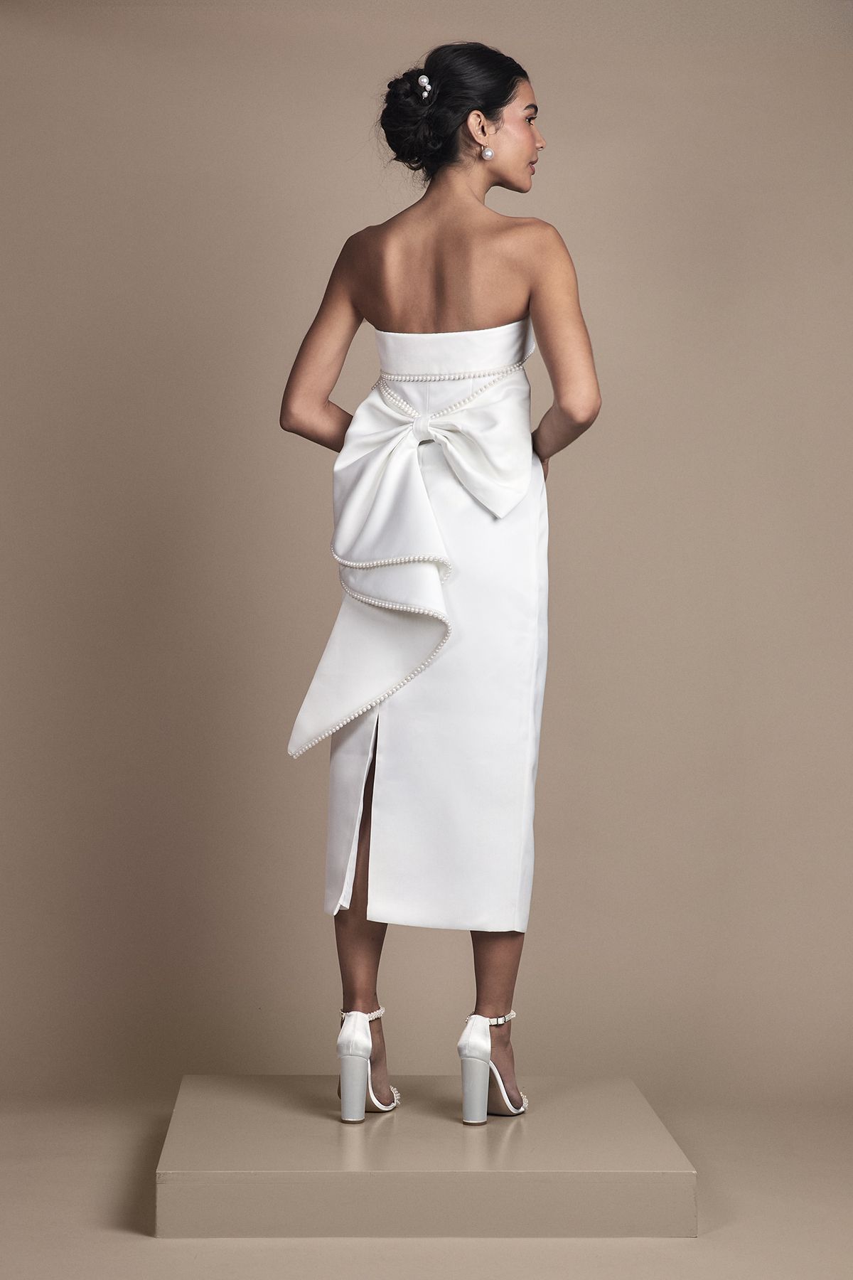 Coast Pearl Trim Bandeau Column Wedding Dress With Bow Ivory image 3