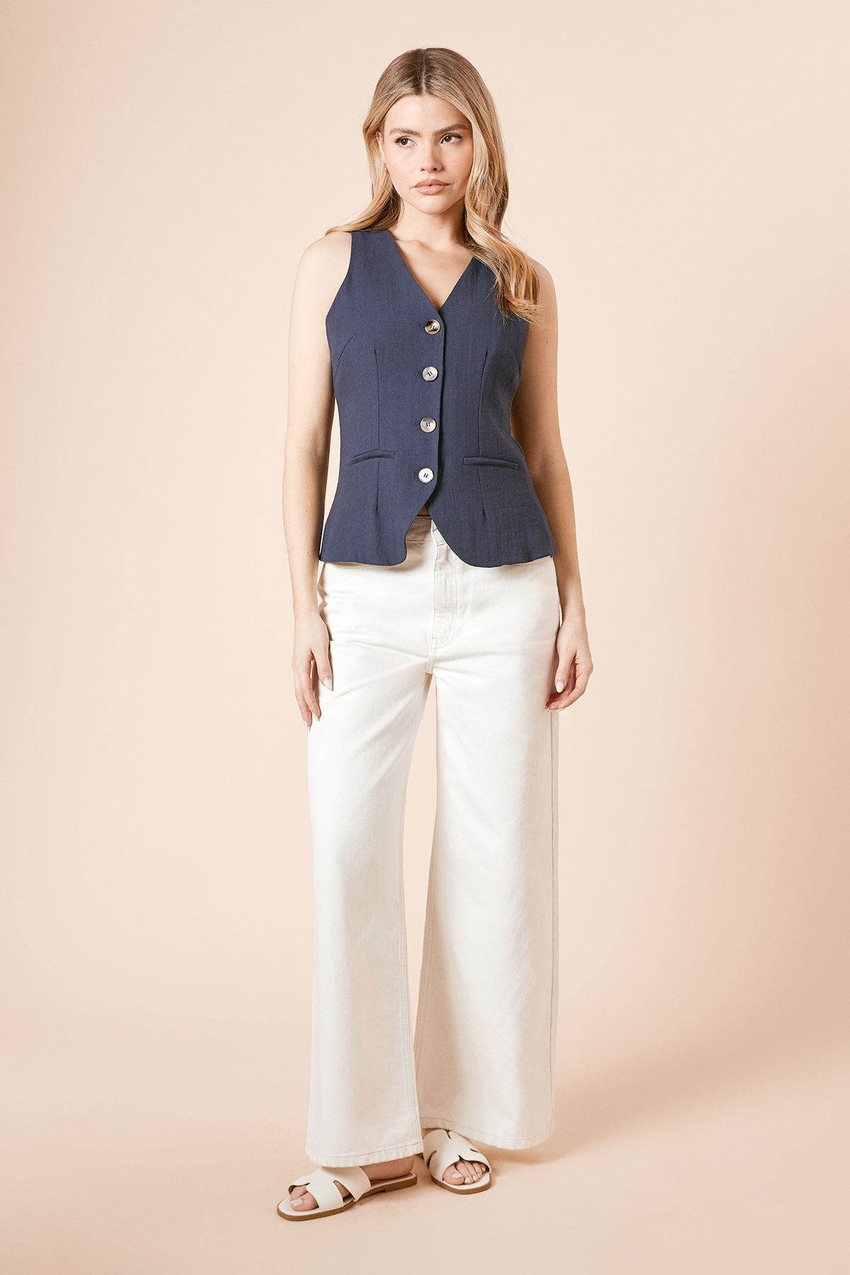 Dorothy Perkins Tailored Button Detail Waistcoat Navy image 1