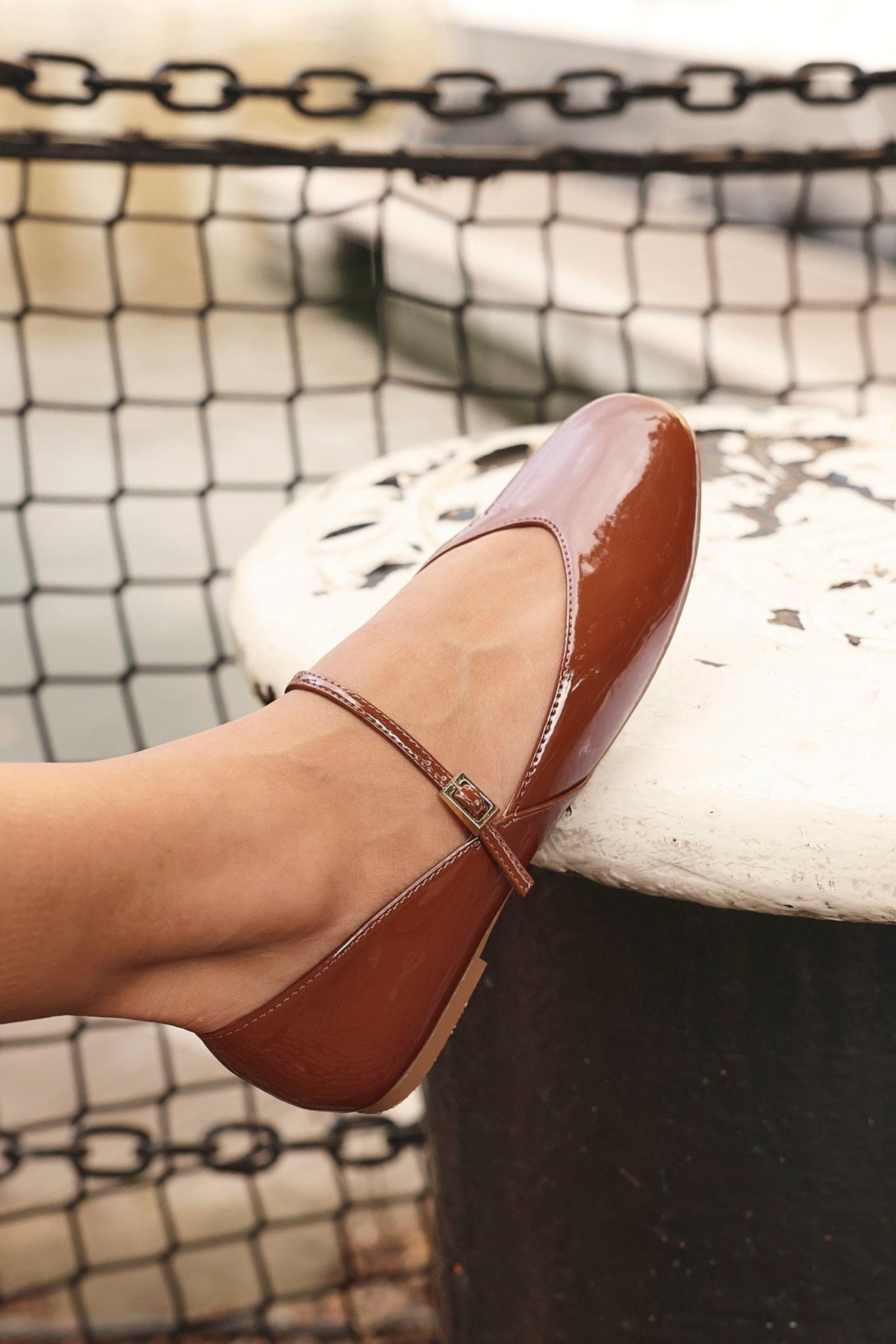 Linzi Hush Caramel Faux Leather Mary Jane Style Flats image 2