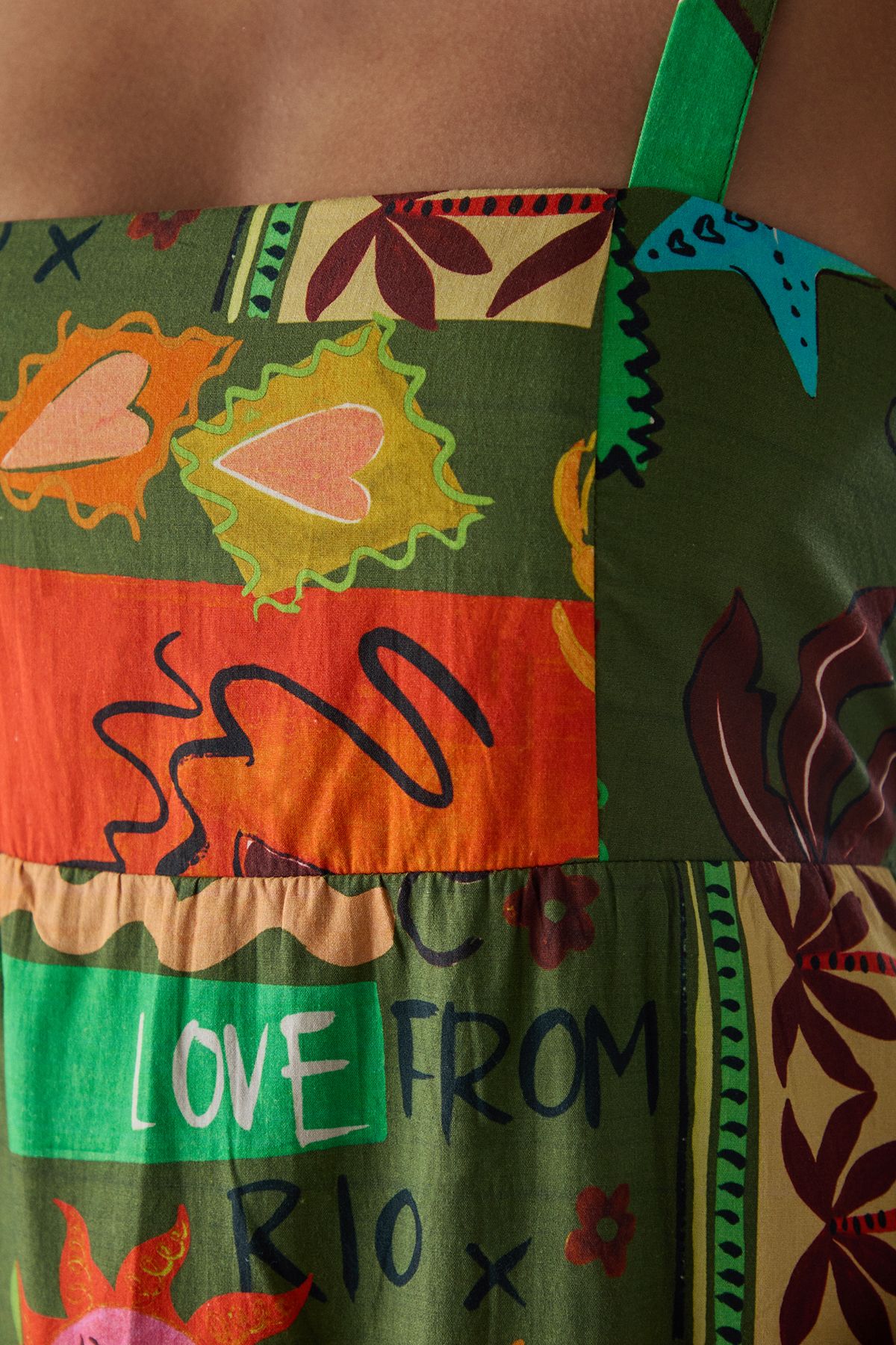 Warehouse HCD Cotton Strappy Tie Back Tier Midi Sundress Multi image 5