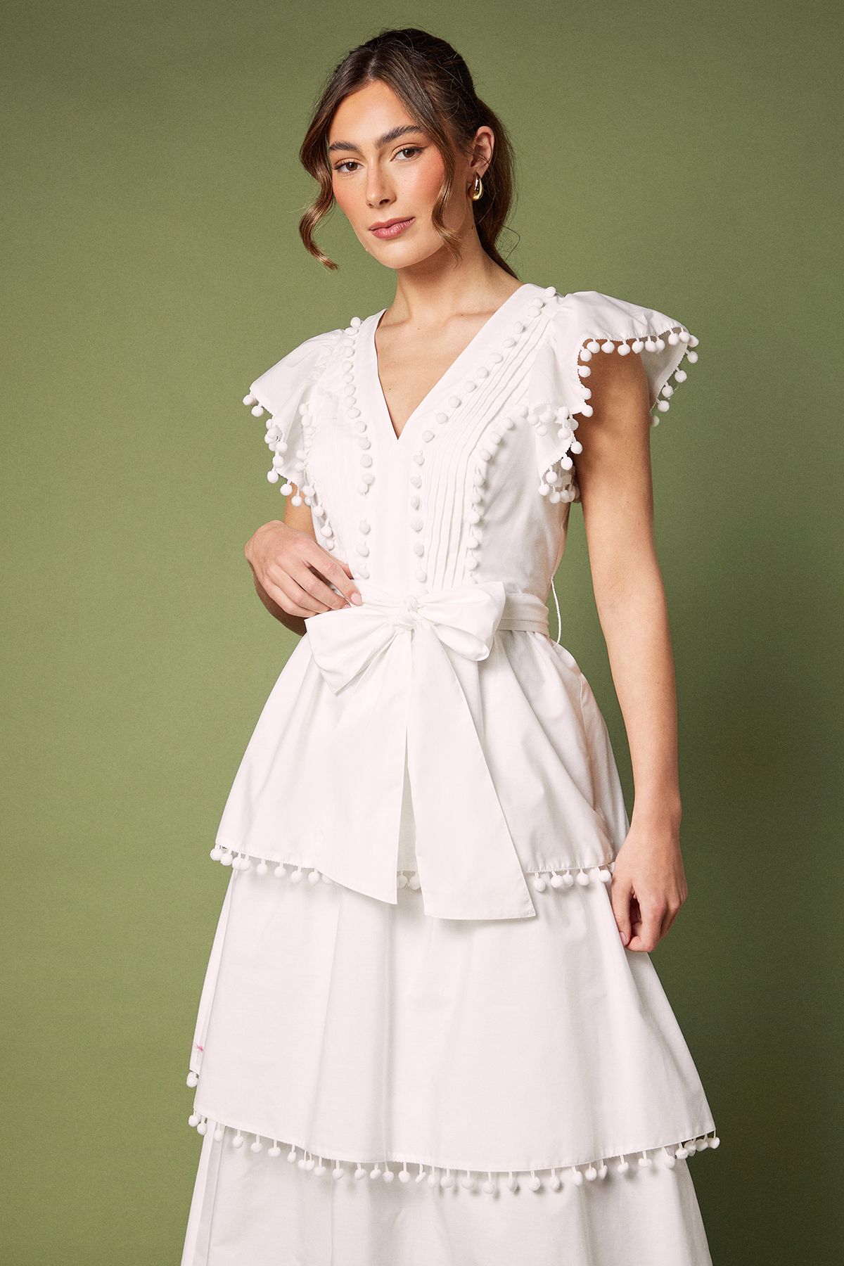 Coast Pom Pom Trim Dress White image 4