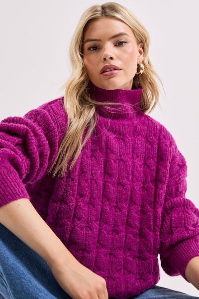 Dorothy Perkins Cable Roll Neck Knitted Jumper Fuchsia