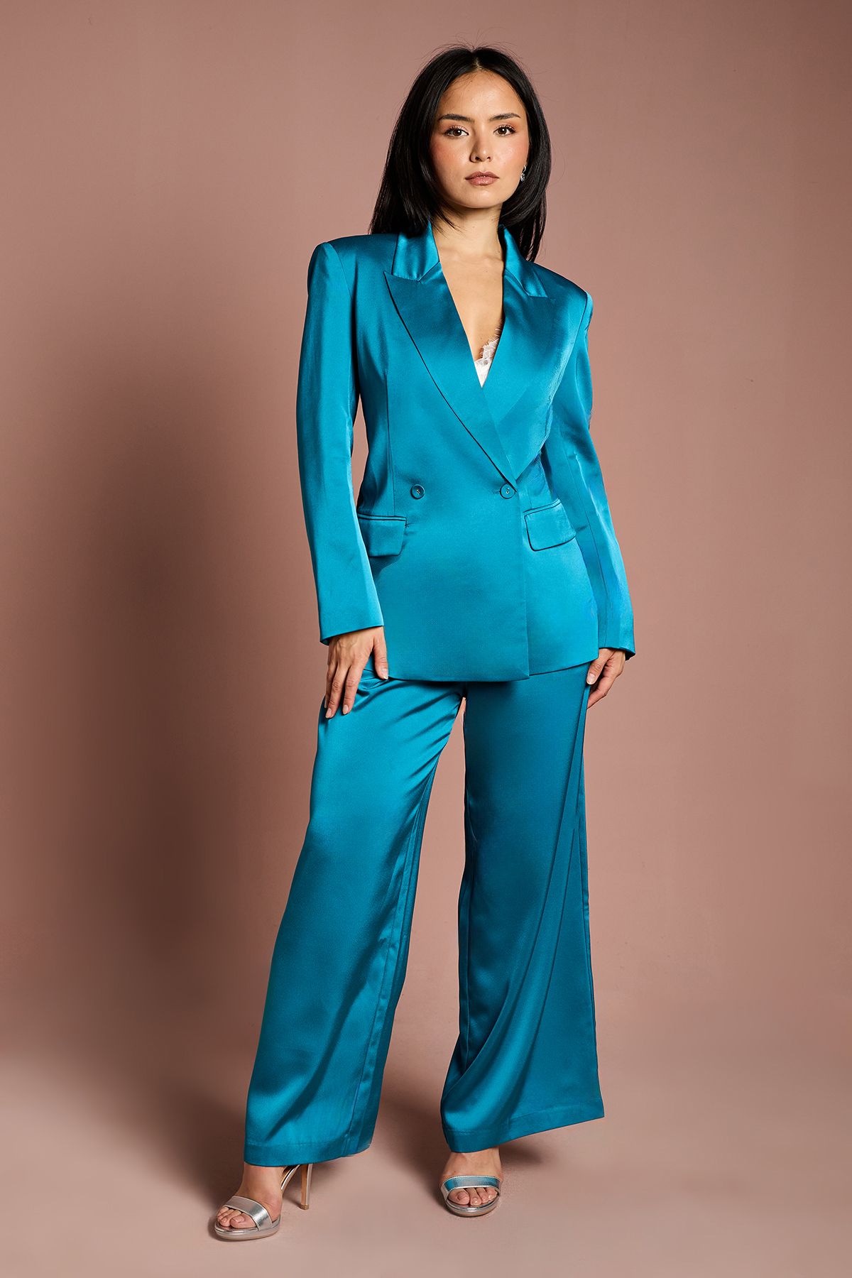 Coast Petite Satin Flare Trouser Teal image 4