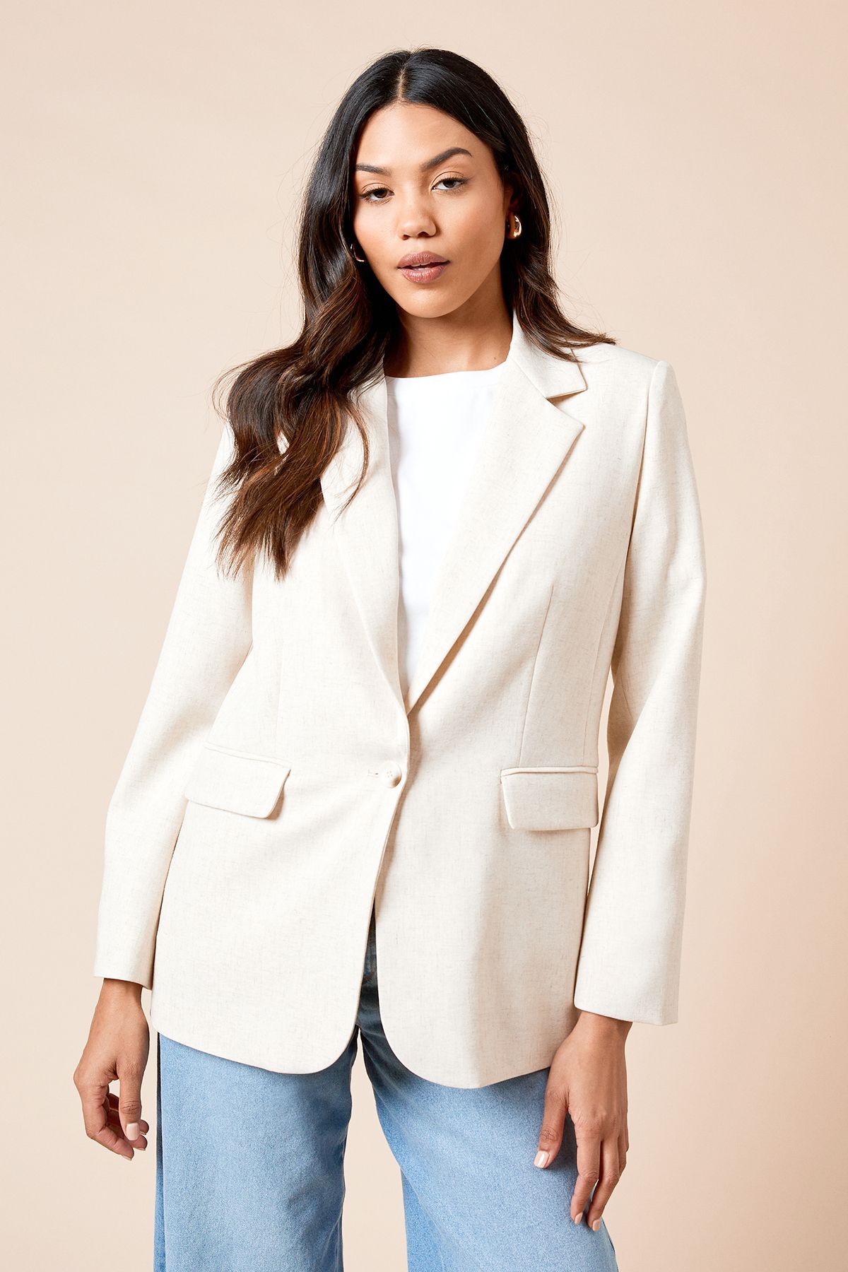 Dorothy Perkins Oversized Single Breasted Blazer Ivory image 1
