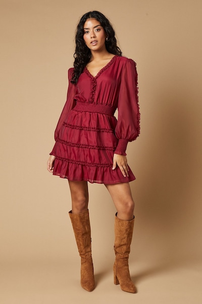 Oasis Petite Plain Organza Ruffle Detail Mini Dress Navy