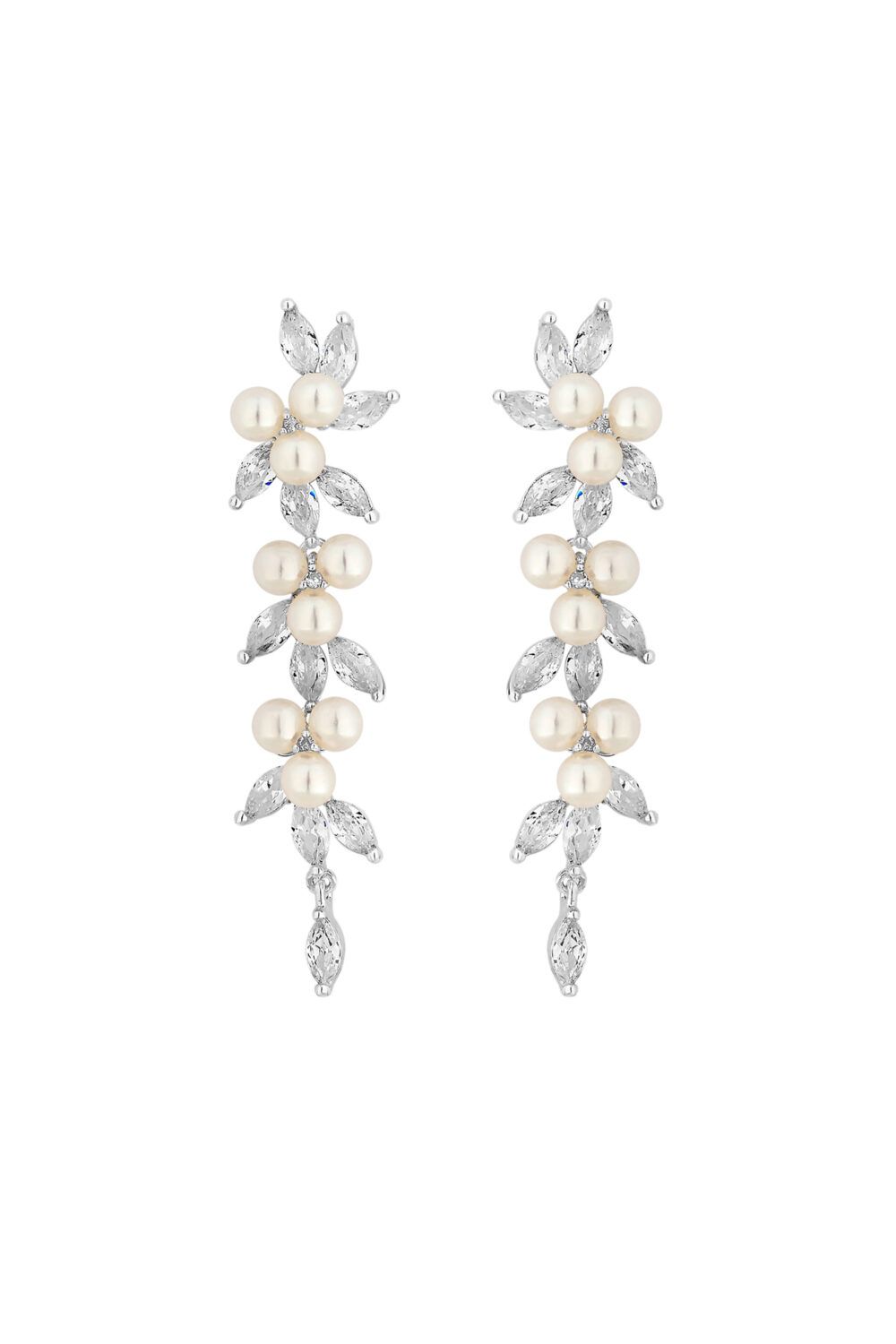 Jon Richard Silver Crystal And Pearl Vine Drop Earrings
