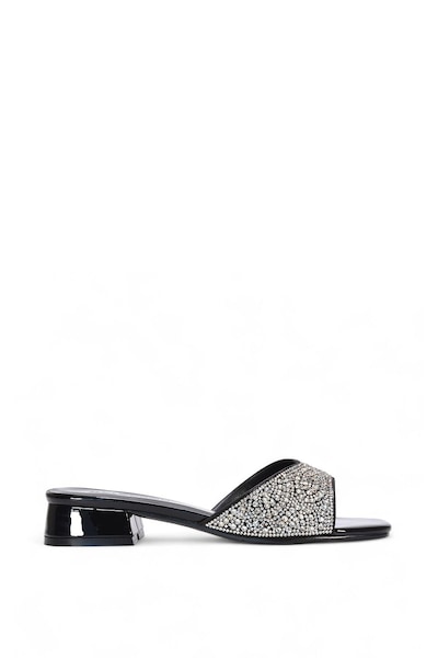 XY London 'Erica' Open Toe Slip On Diamante Low Heel Mule Shoes