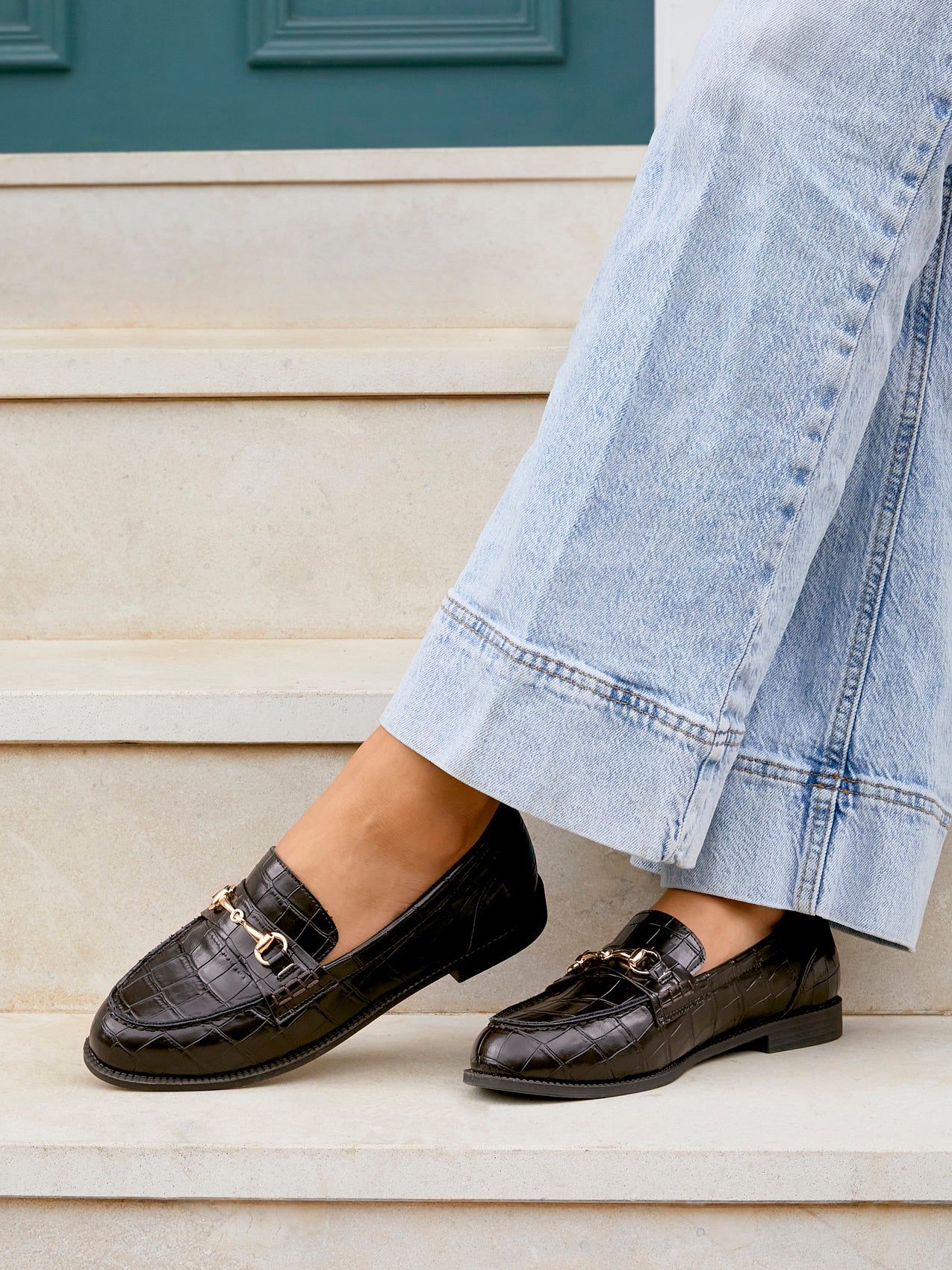 Linzi Maison Brown Faux Croc Patent Leather Loafer image 2