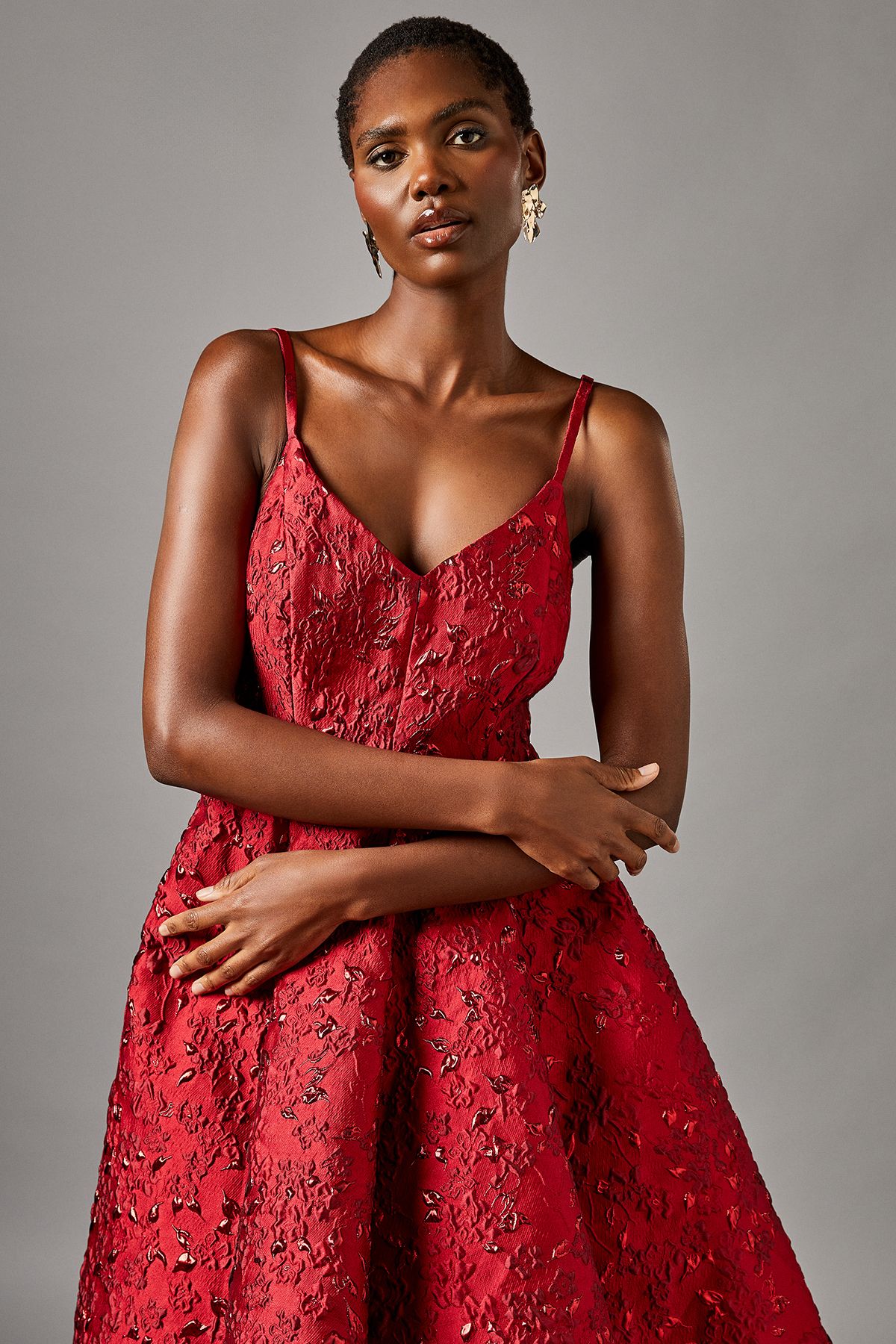 Coast Jacquard Cami Midi Dress Red image 2