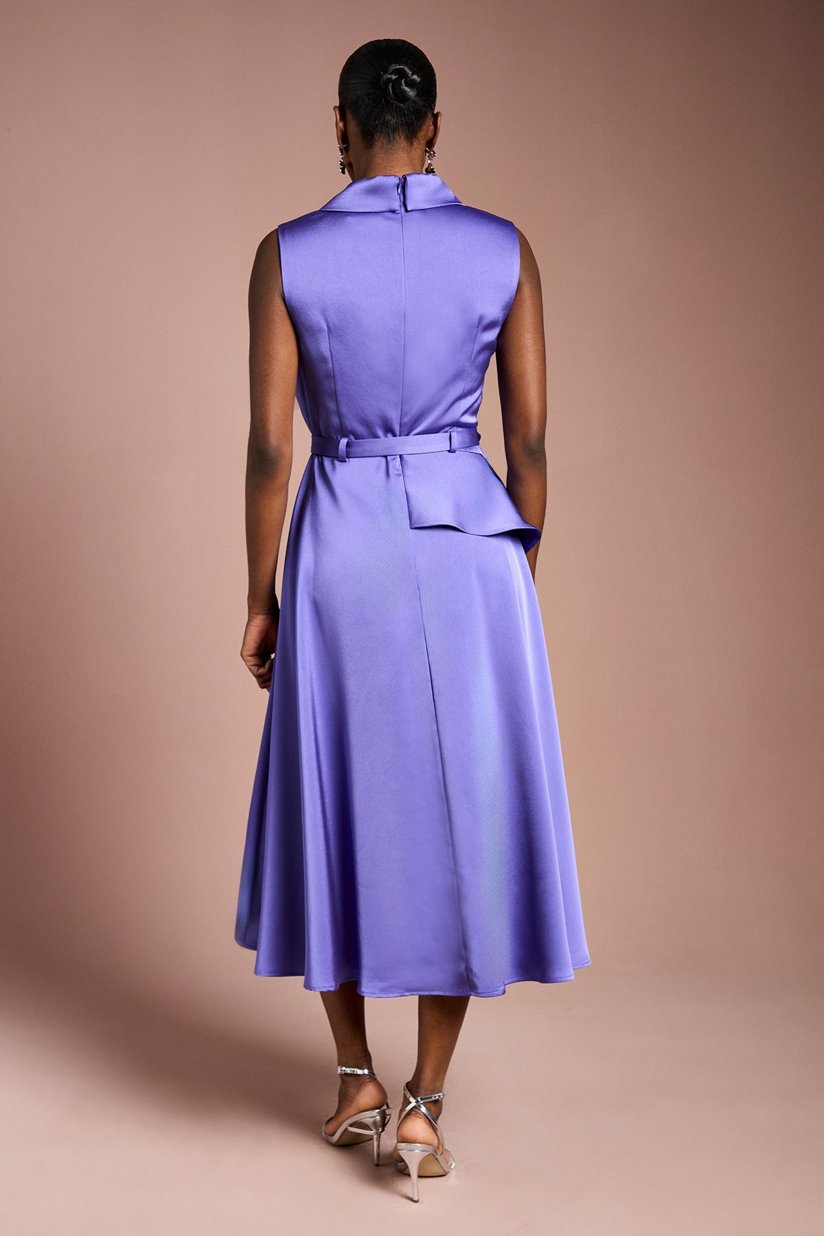 Coast Waterfall Ruffle Belted Satin Midi Dress Purple image 3