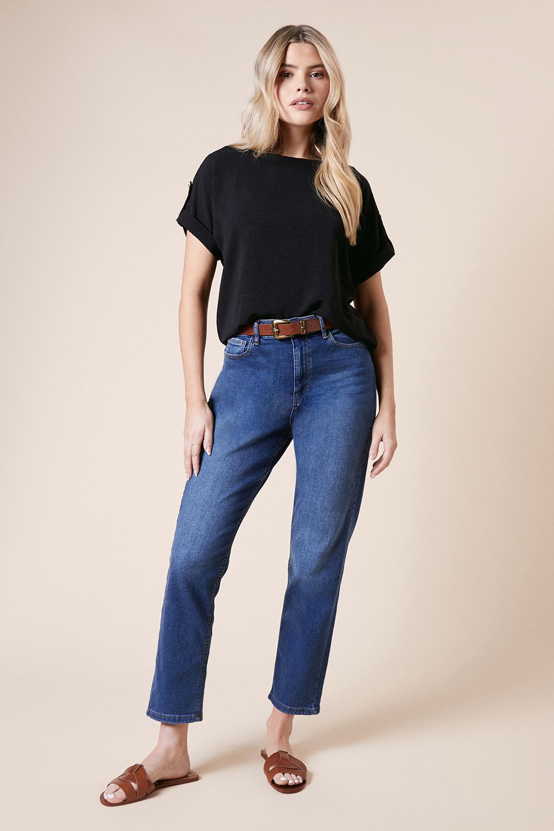 Dorothy Perkins Roll Sleeve Blouse Black image 2