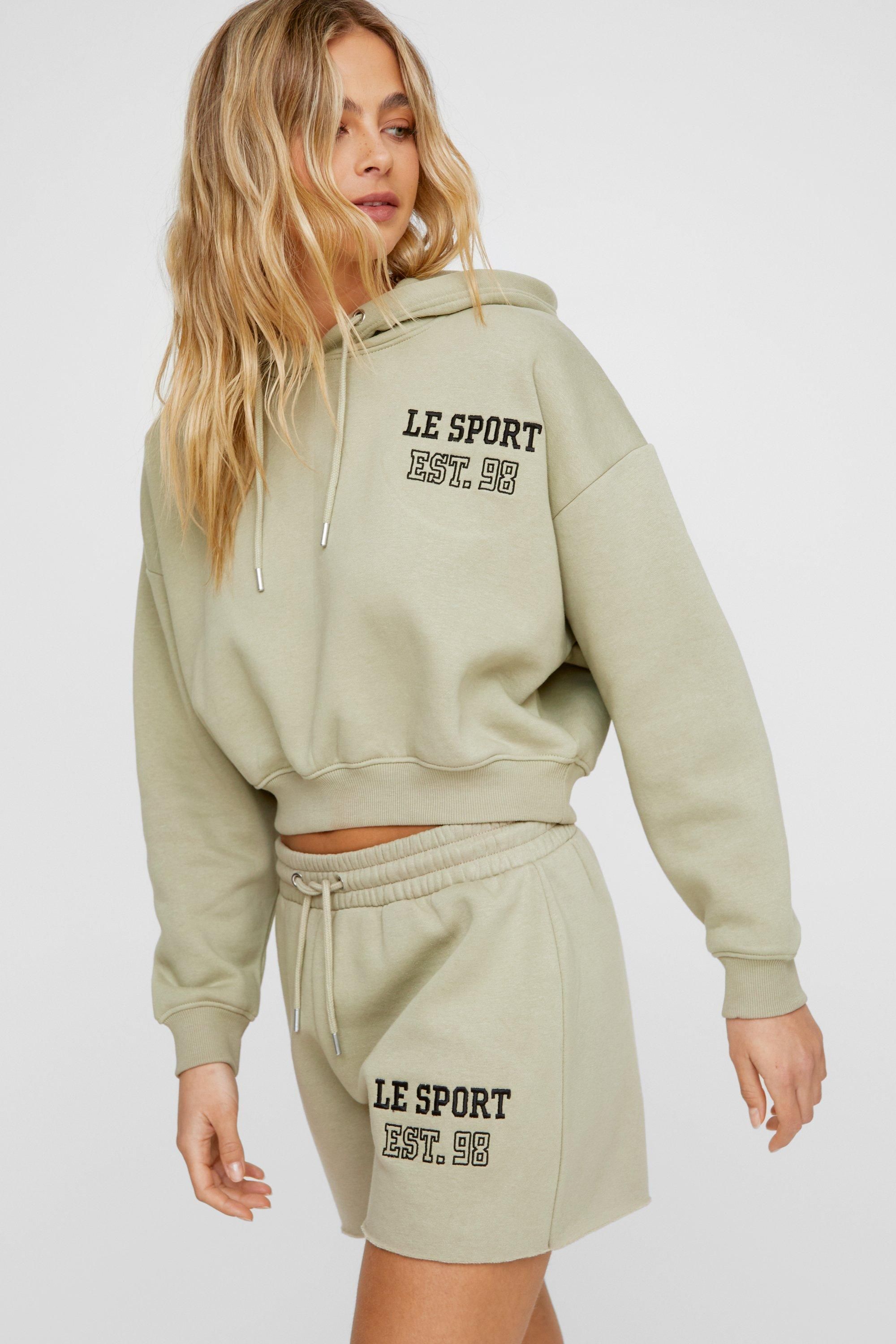 NastyGal Le Sport Embroidered Sweat Short Sage image 2