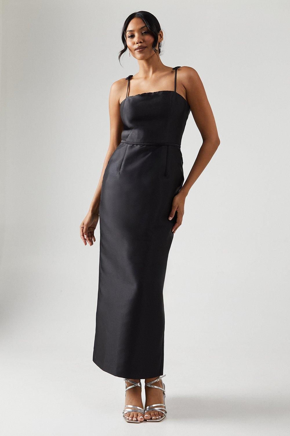 Coast Bow Detail Twill Column Bridesmaid Dress Black image 1