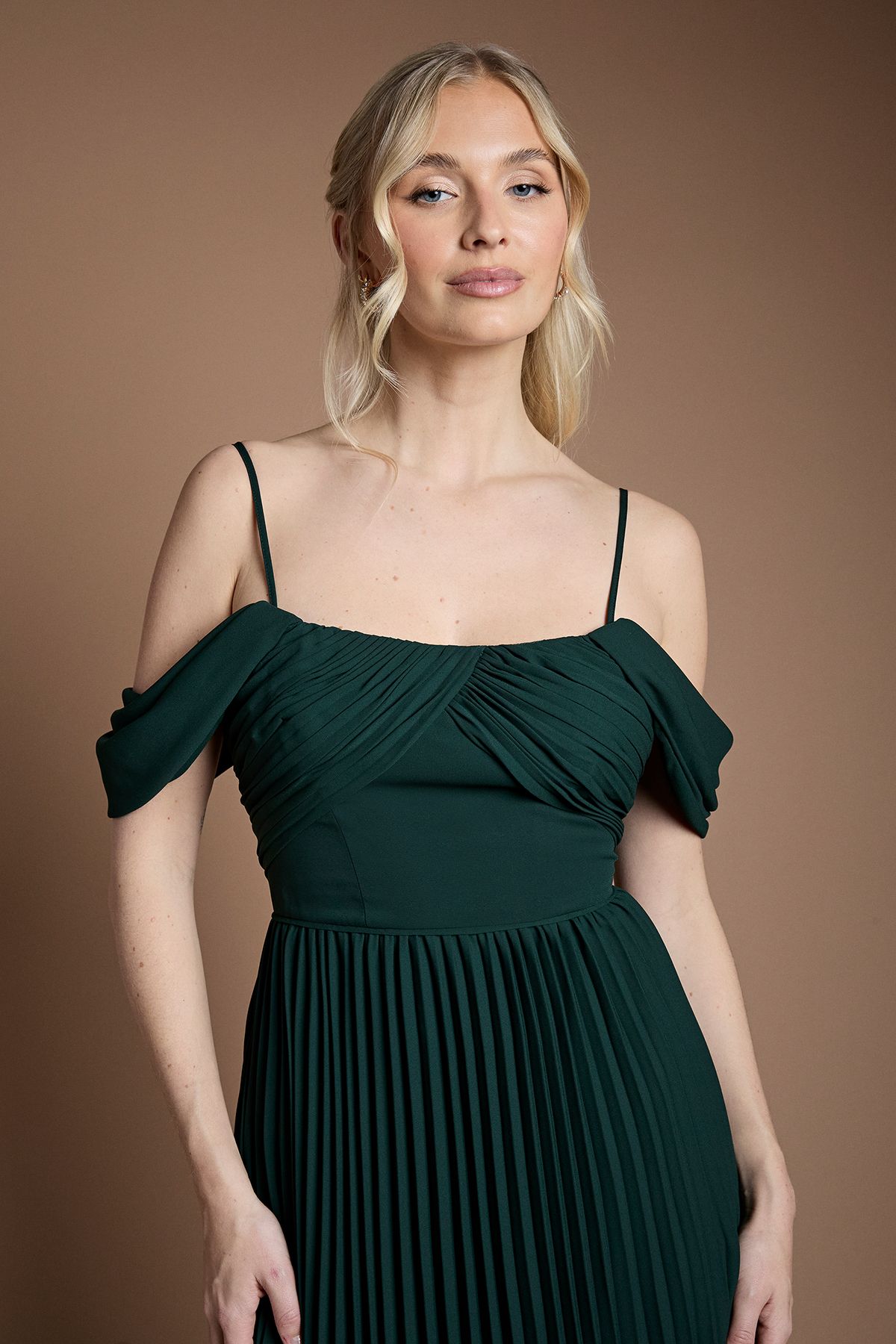 Coast Bardot Pleated Maxi Bridesmaid Dress Emerald image 4