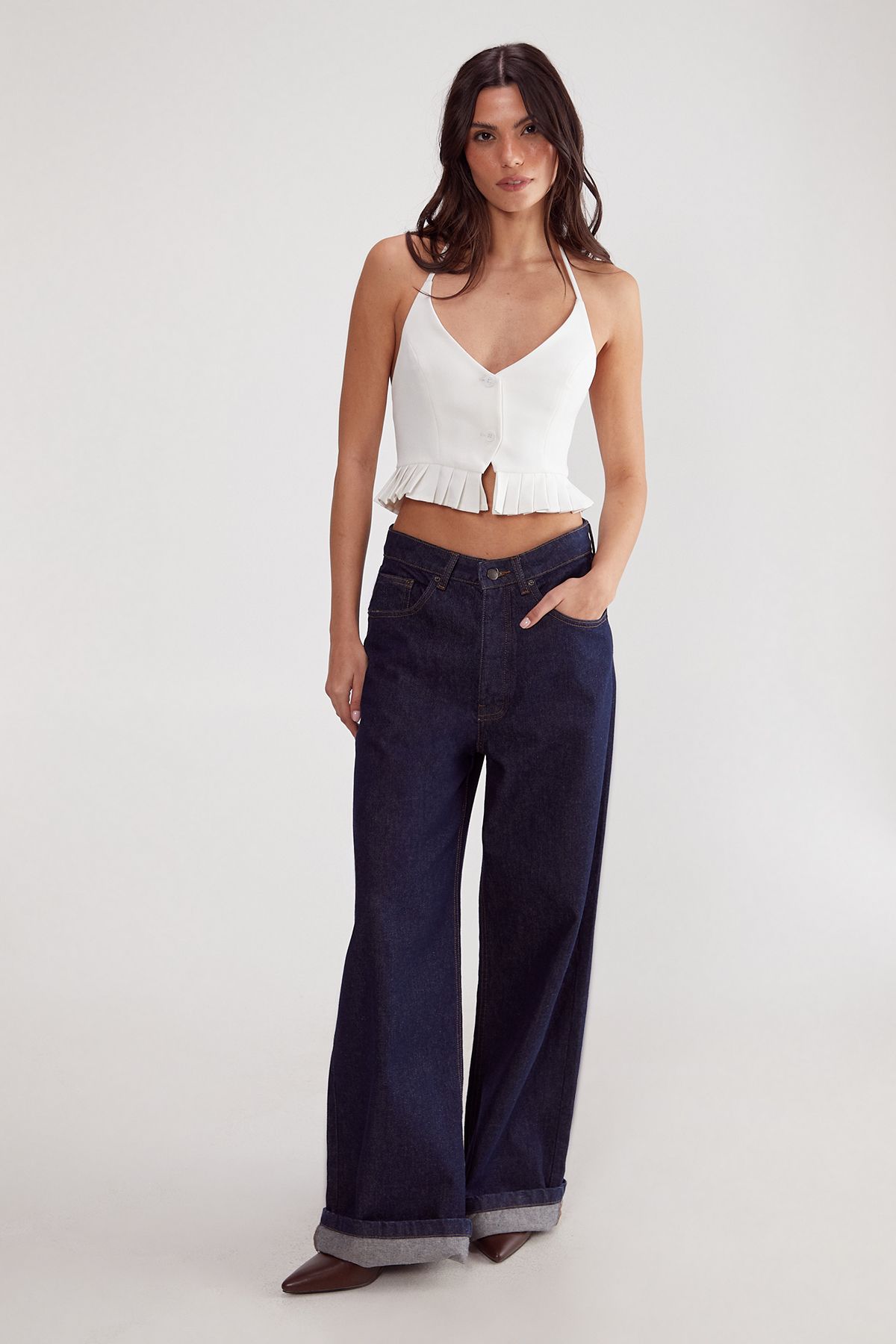 NastyGal Pleated Hem Tailored Top Ivory image 2