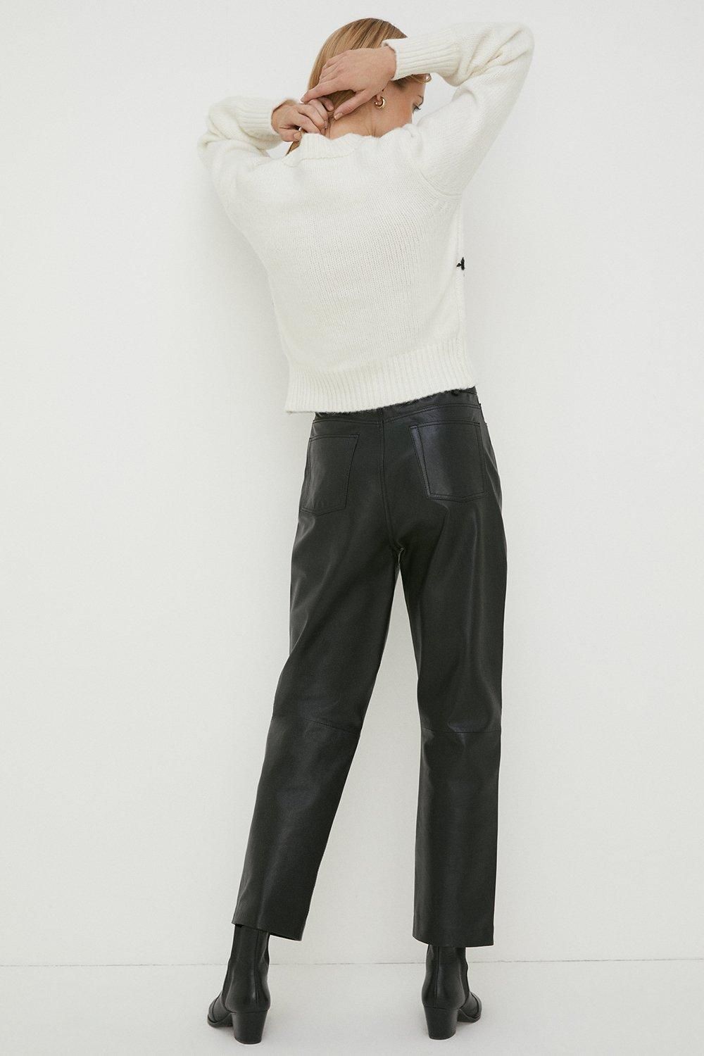 Oasis Leather Straight Leg Trouser Black image 3