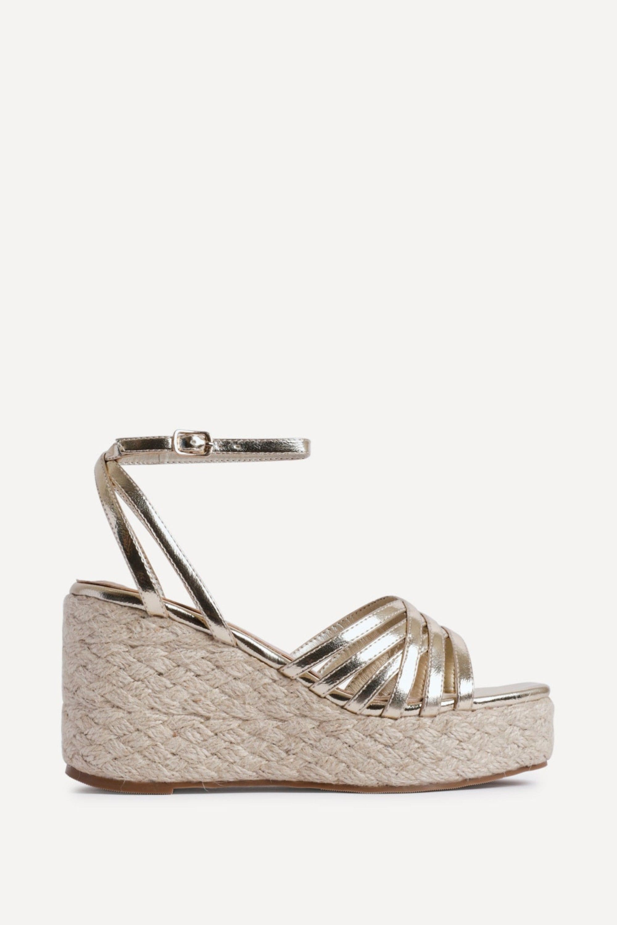 Linzi Moment Gold Faux Leather Wedge Sandals