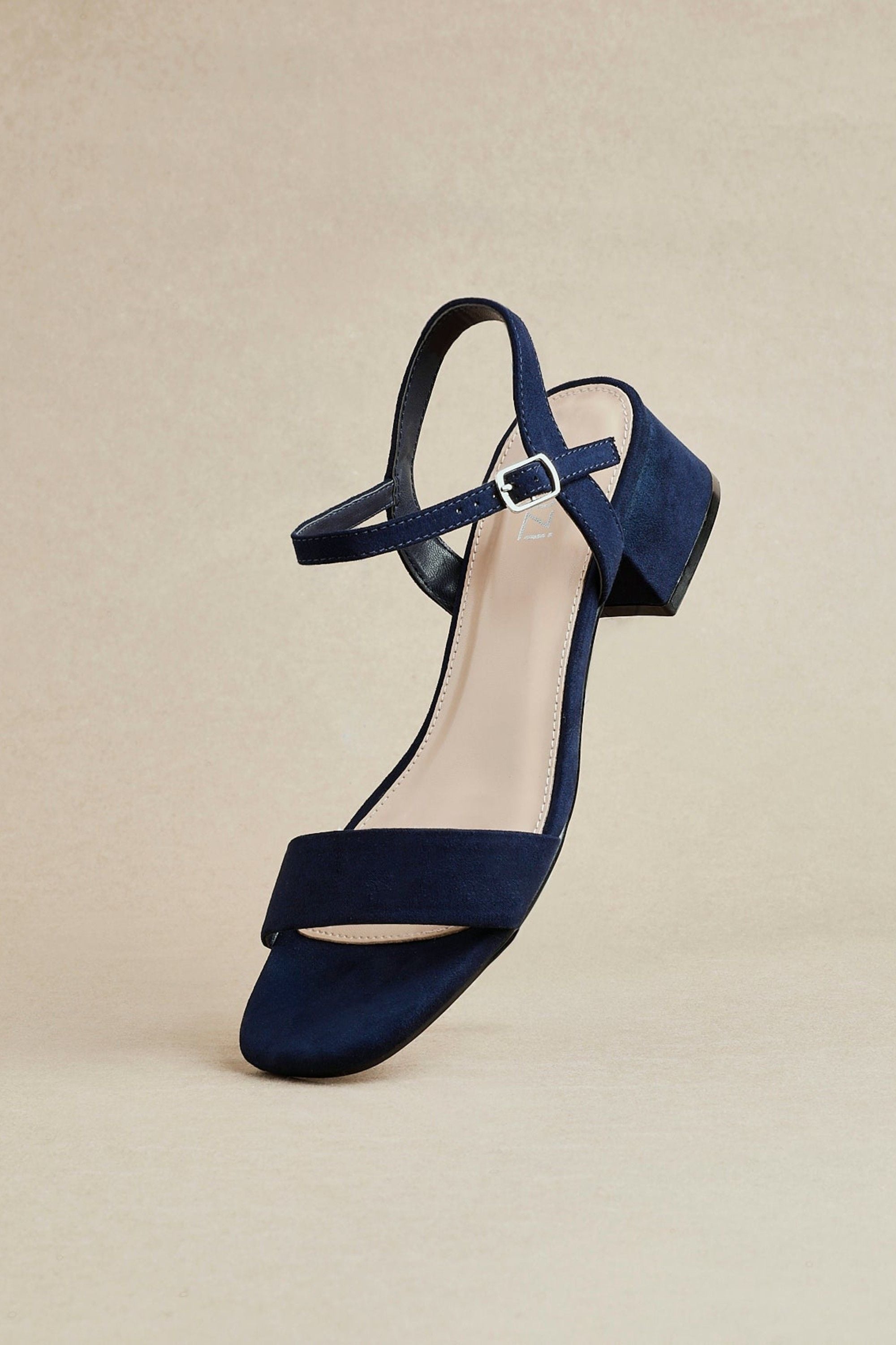 Linzi Carlie Wide Fit Navy Faux Suede Low Block Heel image 2