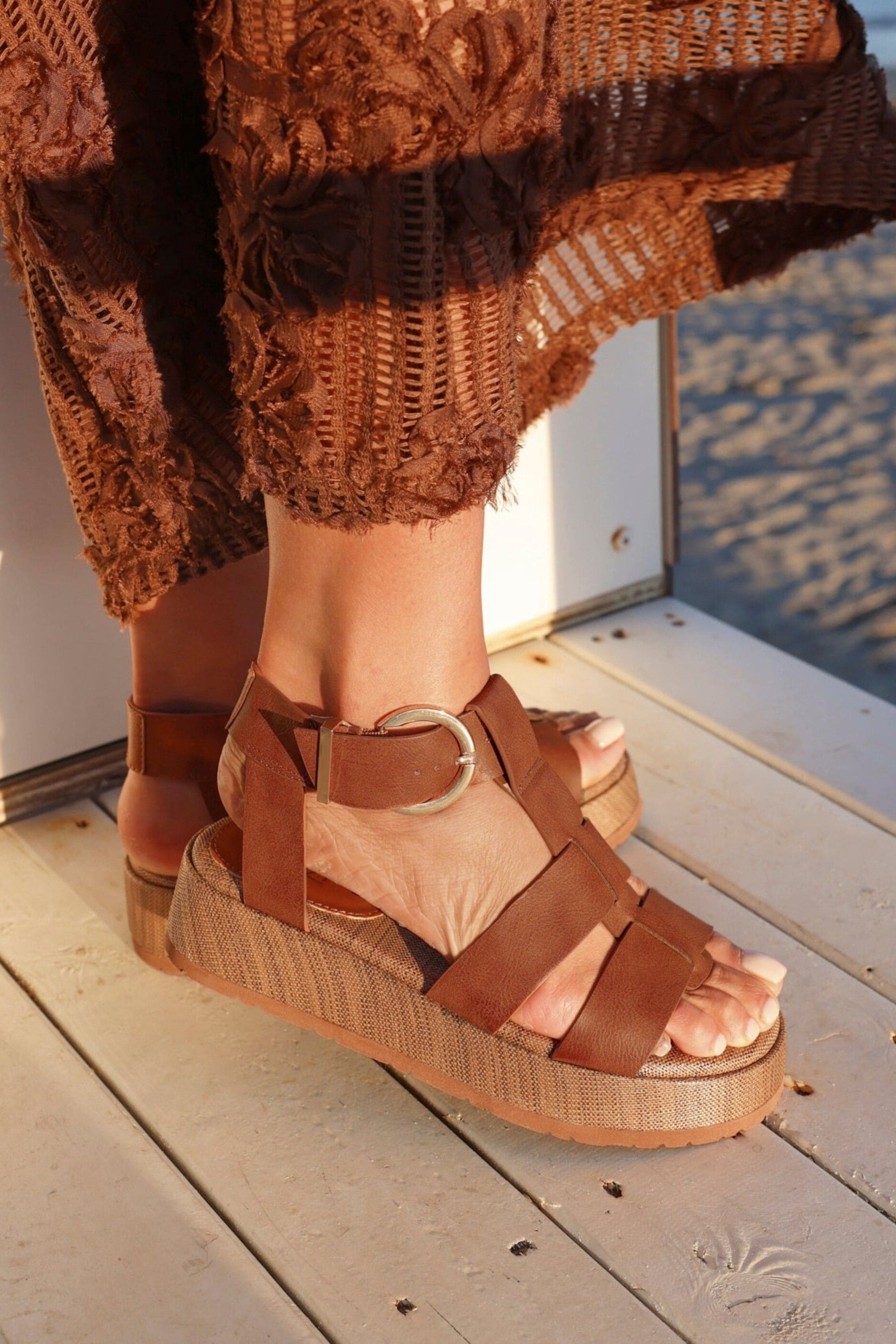 Linzi Tori Tan Faux Leather Gladiator Flatform Sandals image 2