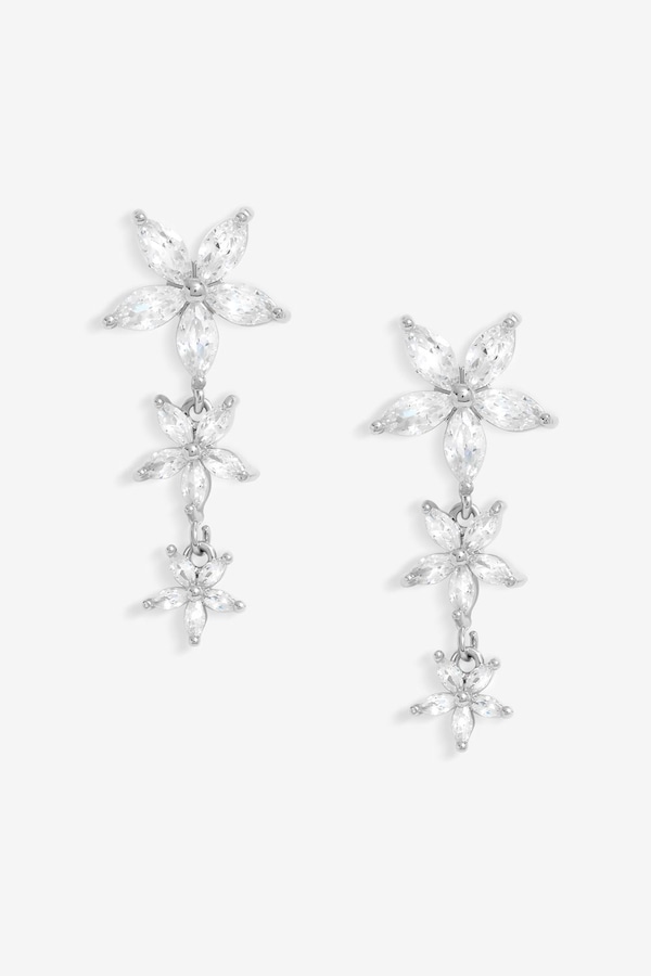 Jon Richard Rhodium Plated Cubic Zirconia Mixed Floral Huggie Earrings