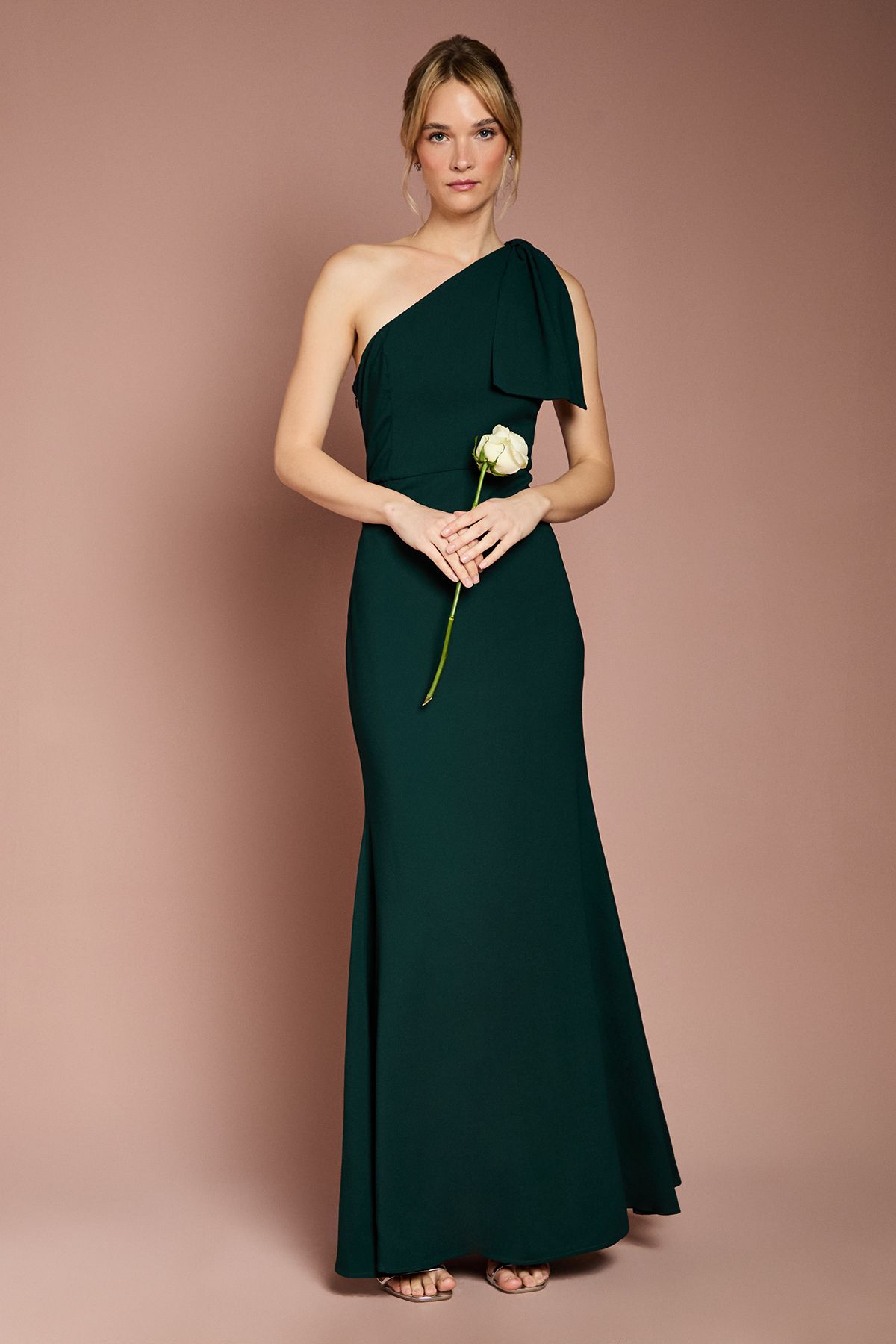 Coast Coast Honoured Bow One Shoulder Maxi Bridesmaid Dress Emerald