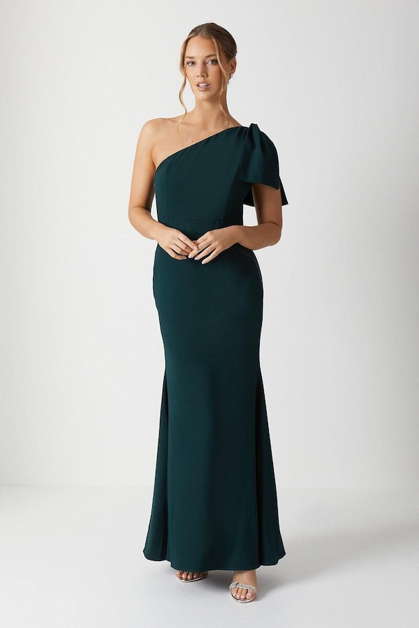 Coast Coast Honoured Bow One Shoulder Maxi Bridesmaid Dress Emerald