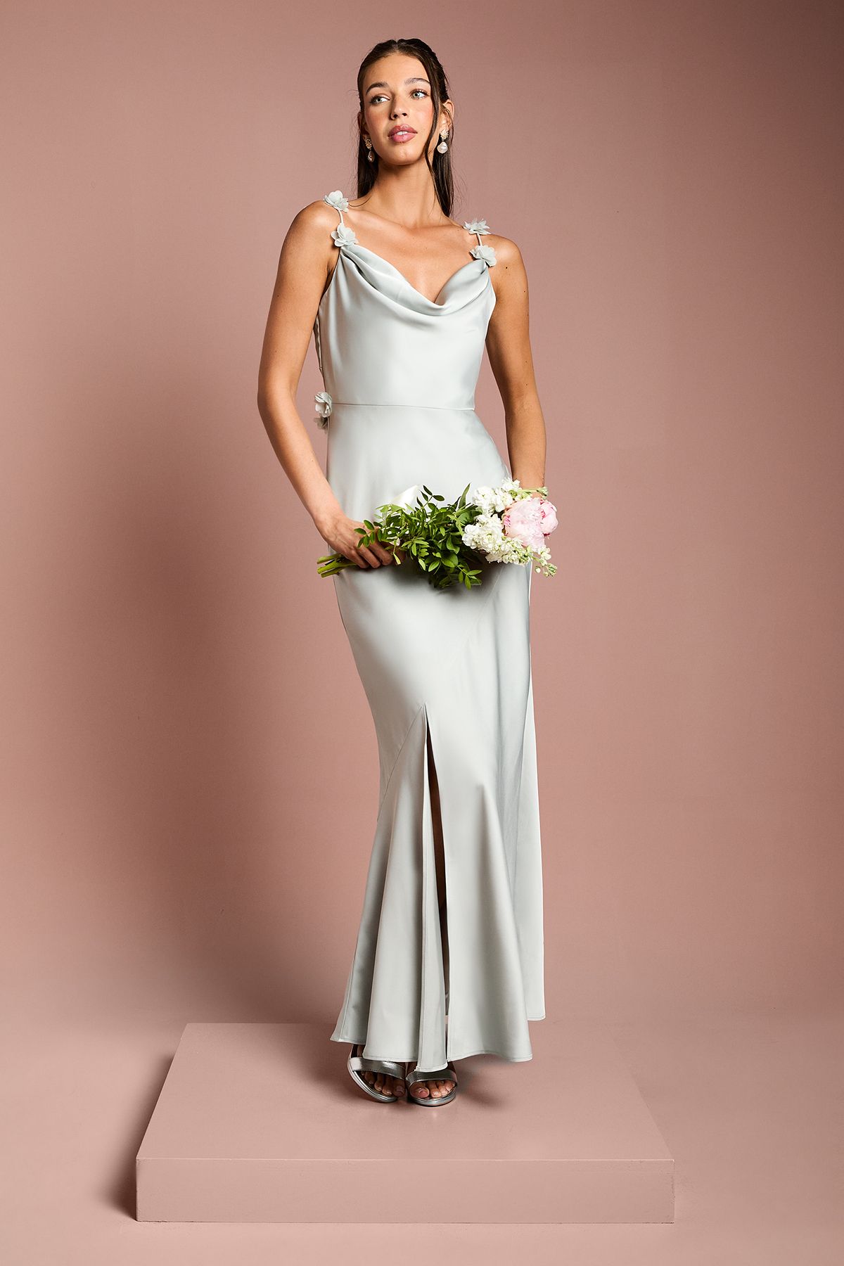 Coast Strappy Cowl Maxi with Floral Detail Bridesmaid Dress Sage image 1