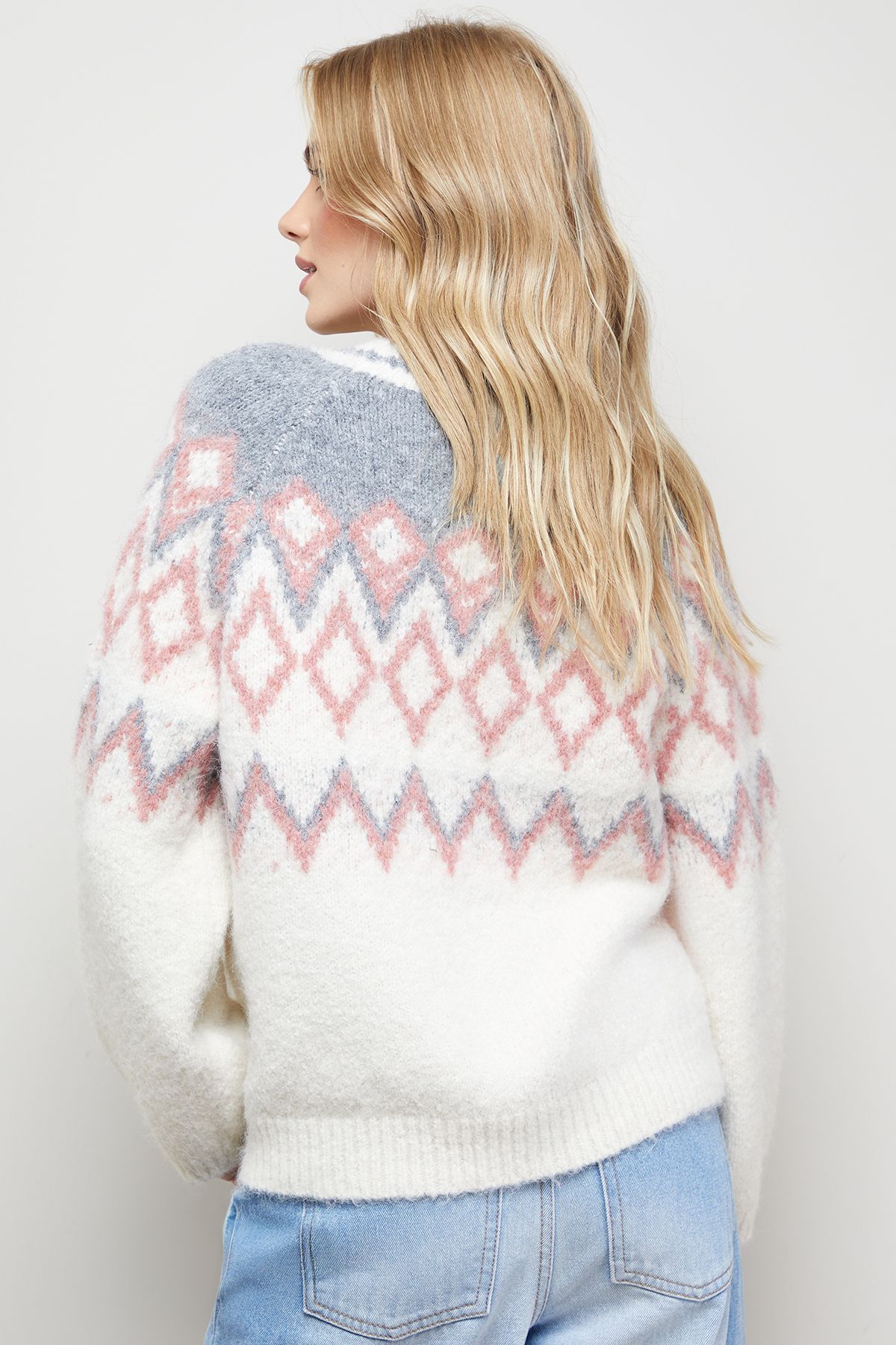 Oasis Fairisle Cosy Crew Neck Jumper Ecru image 3