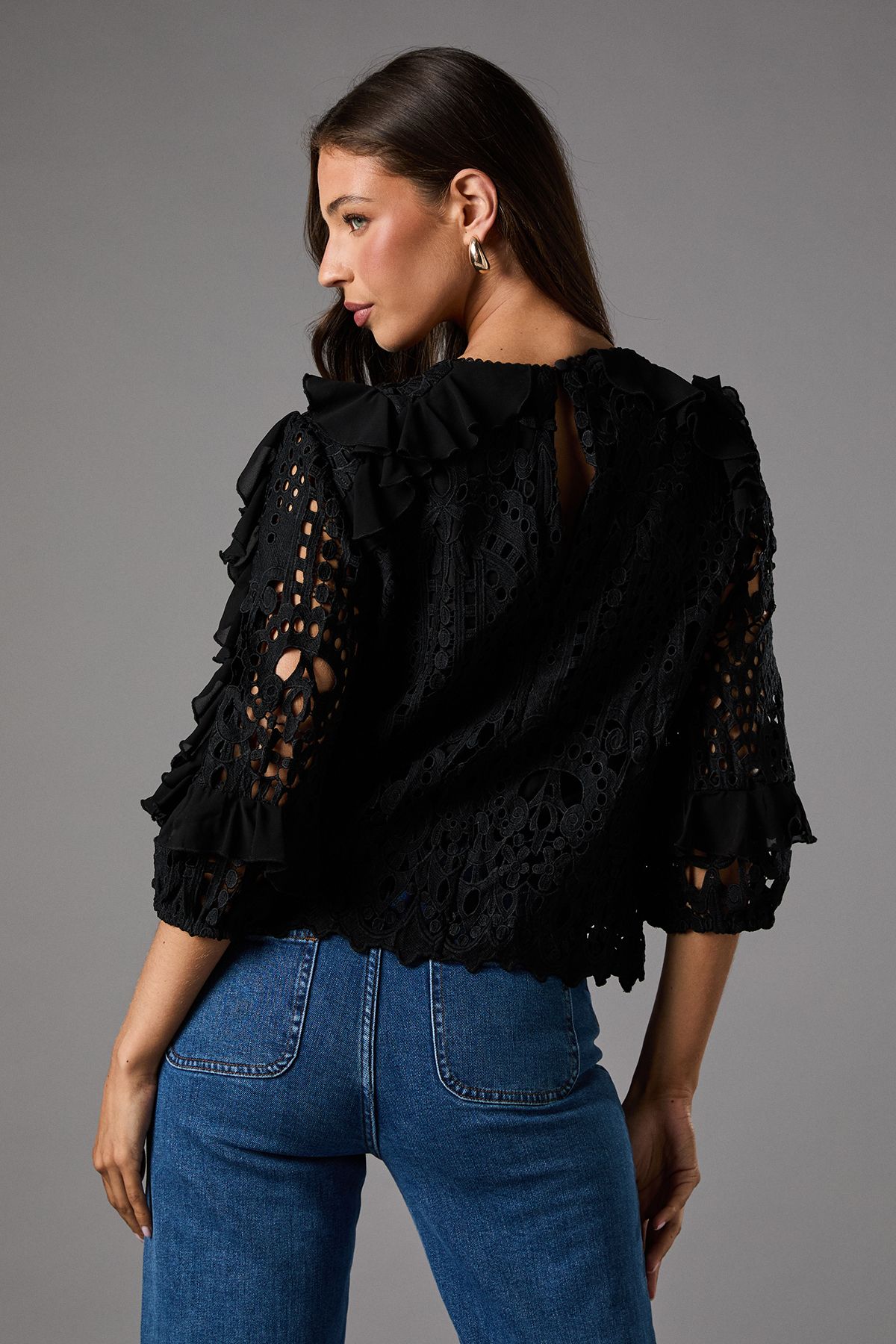 Coast Lace Frill Sleeve Top Black image 3
