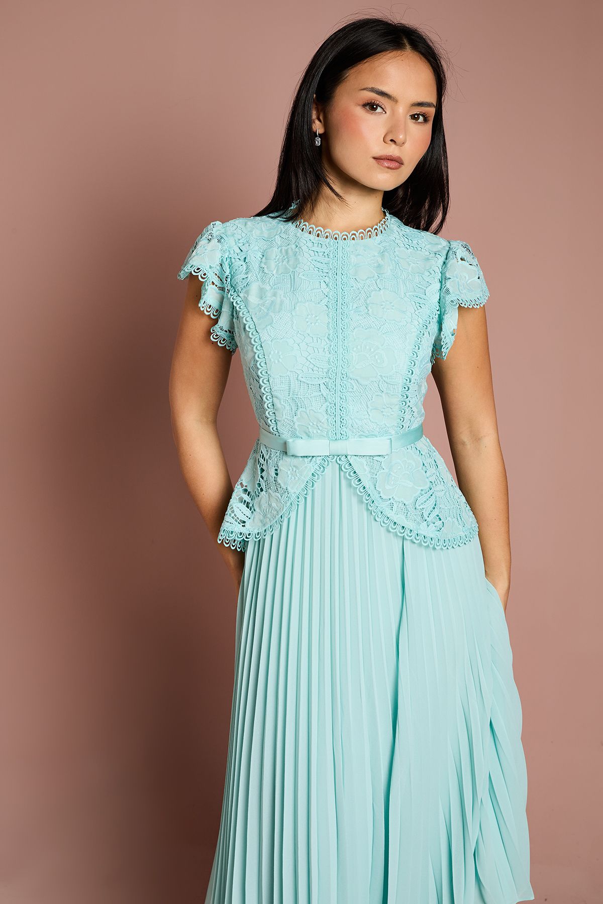 Coast Petite Lace Bodice Peplum Midi Dress Light Blue image 4