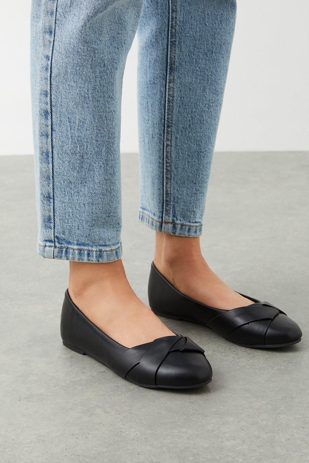 Dorothy Perkins Wide Fit Paige Wrap Detail Ballet Pumps Black image 1