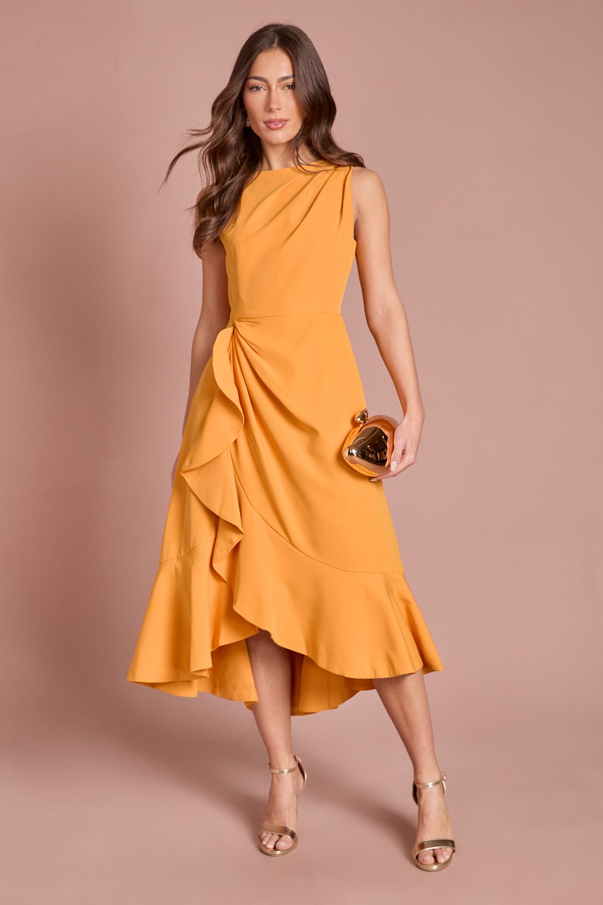 Coast Crepe Ruffle Dress With Low Back Orange