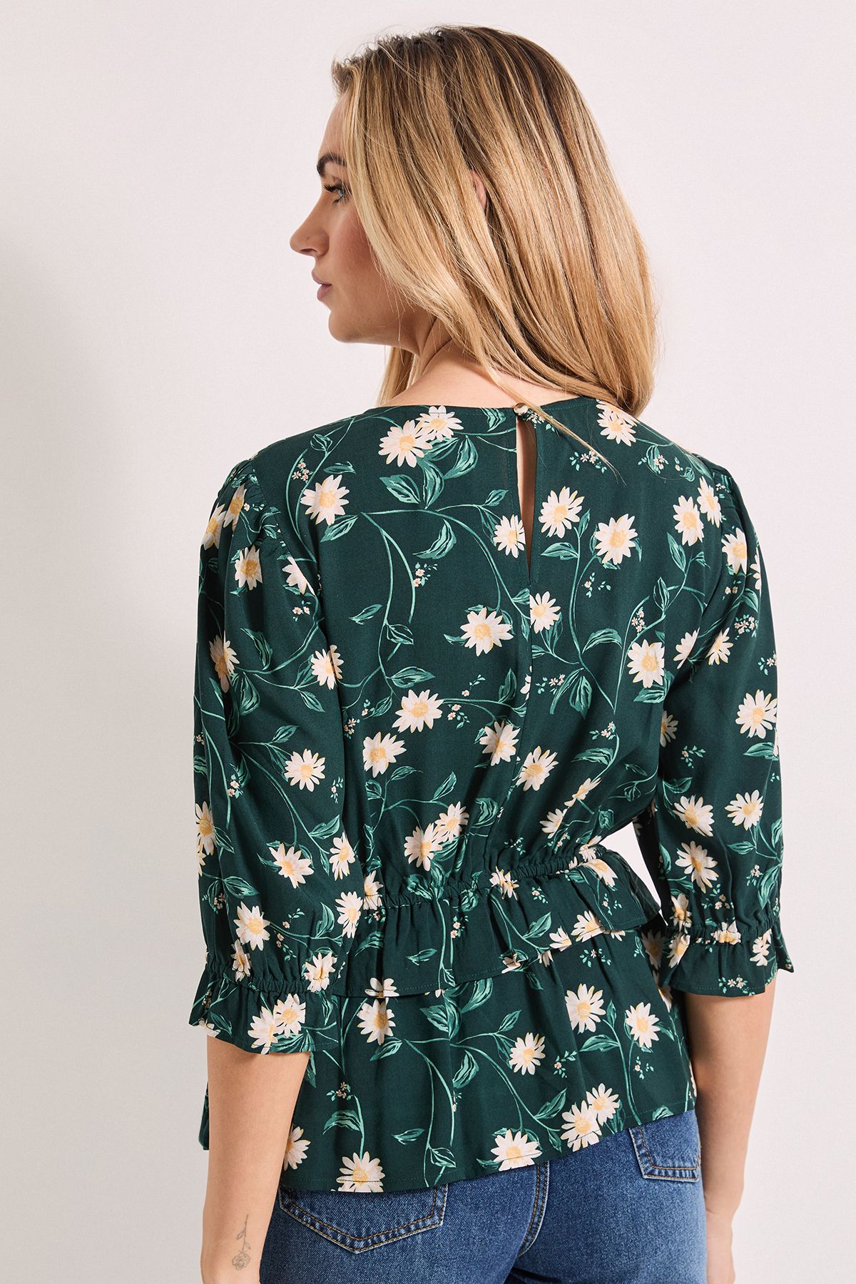 Dorothy Perkins Frill Peplum Hem Printed Blouse Black image 3