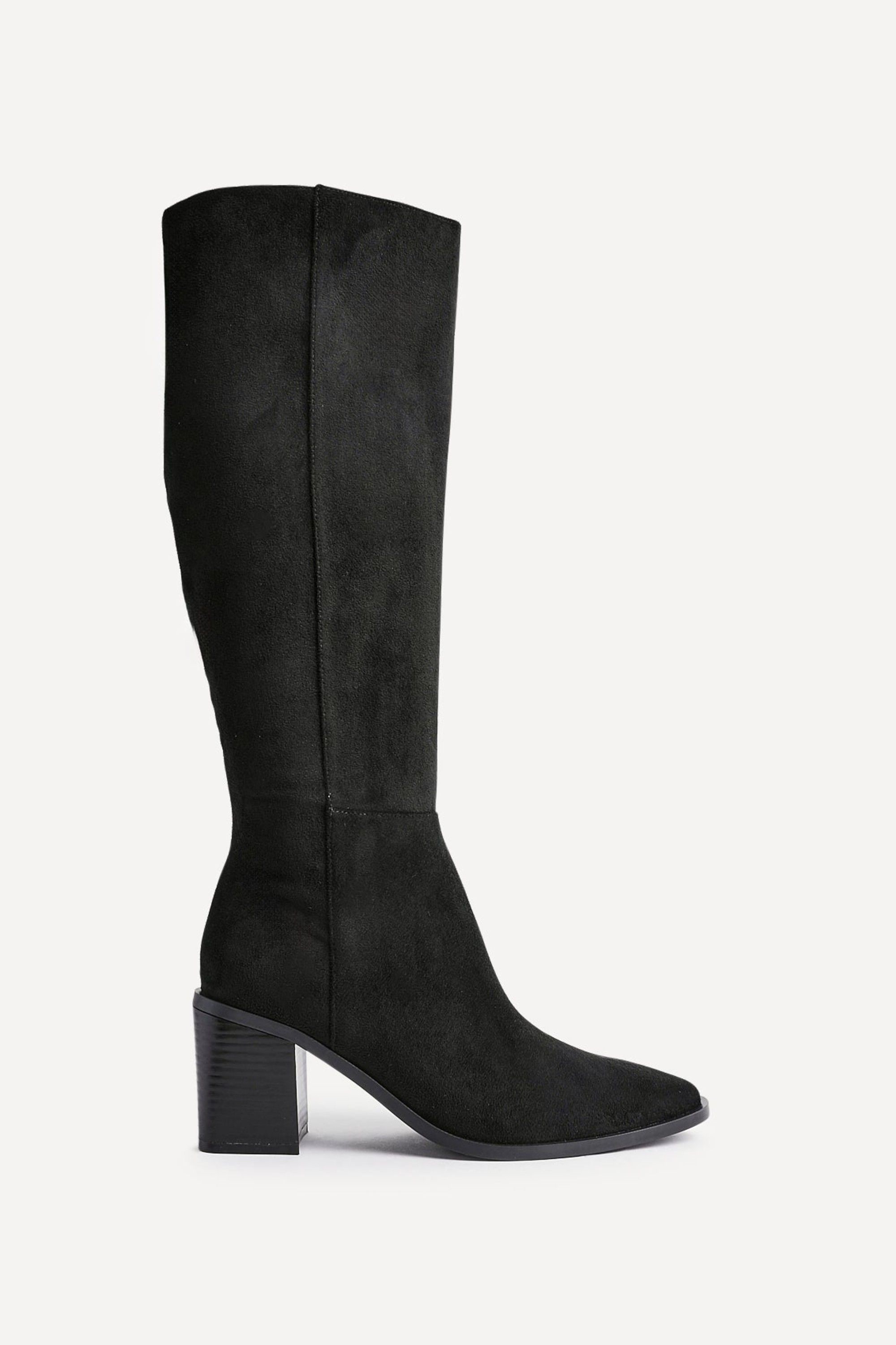 Linzi Levine Black Faux Suede Block Heeled High Leg Boot