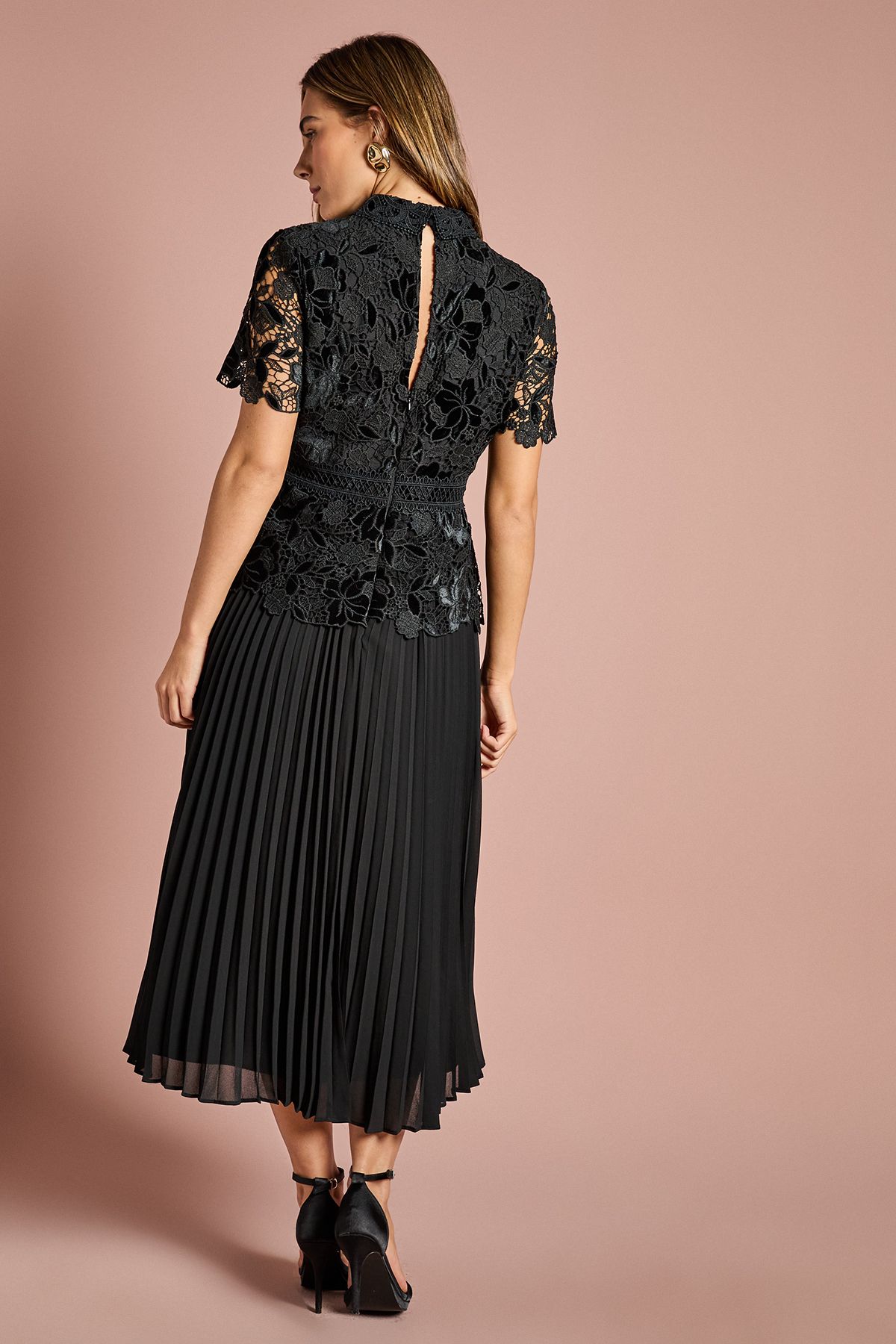 Coast Velvet Cutwork Lace Midi Dress With Contrast Collar Black image 3