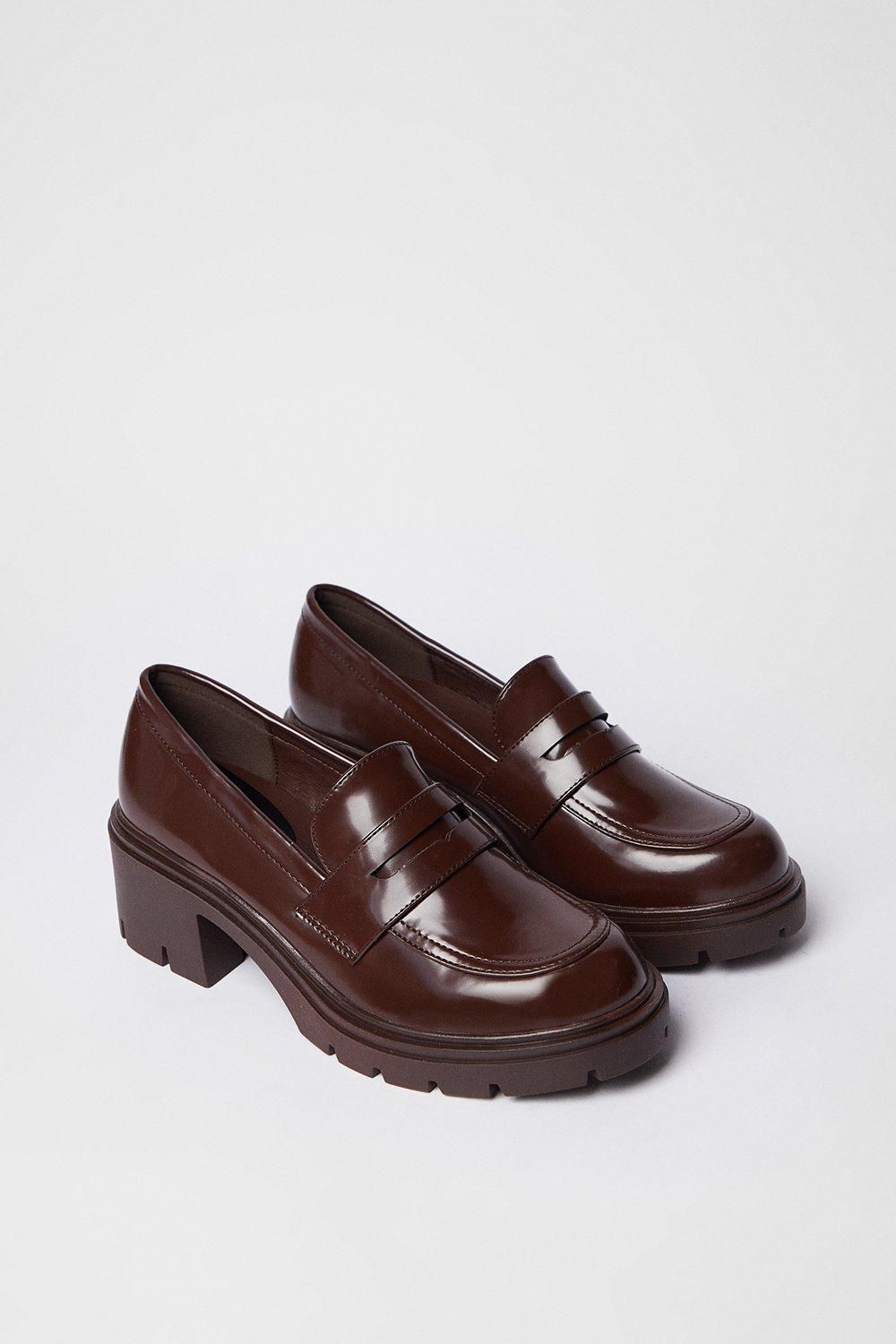 Oasis Verity Chunky Heeled Penny Loafers Brown image 3
