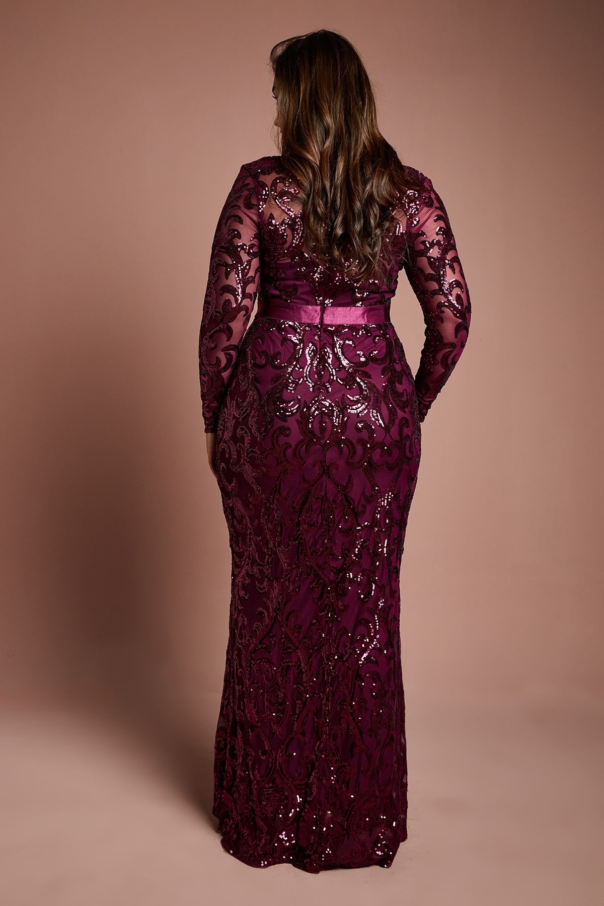 Coast Plus Size Long Sleeve Sequin Maxi Dress Burgundy image 3