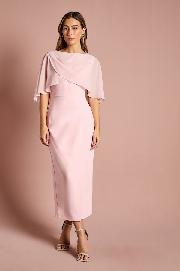 Coast Chiffon Cape Pencil Dress Blush