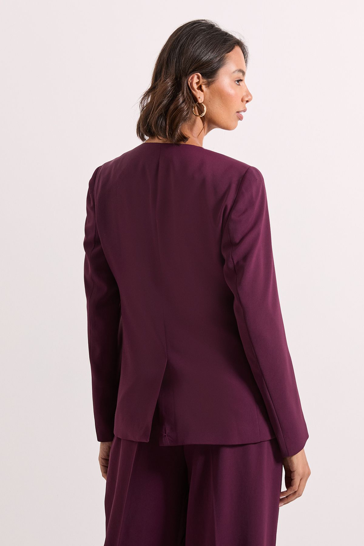 Dorothy Perkins V Neck Longline Double Breasted Blazer Berry image 3