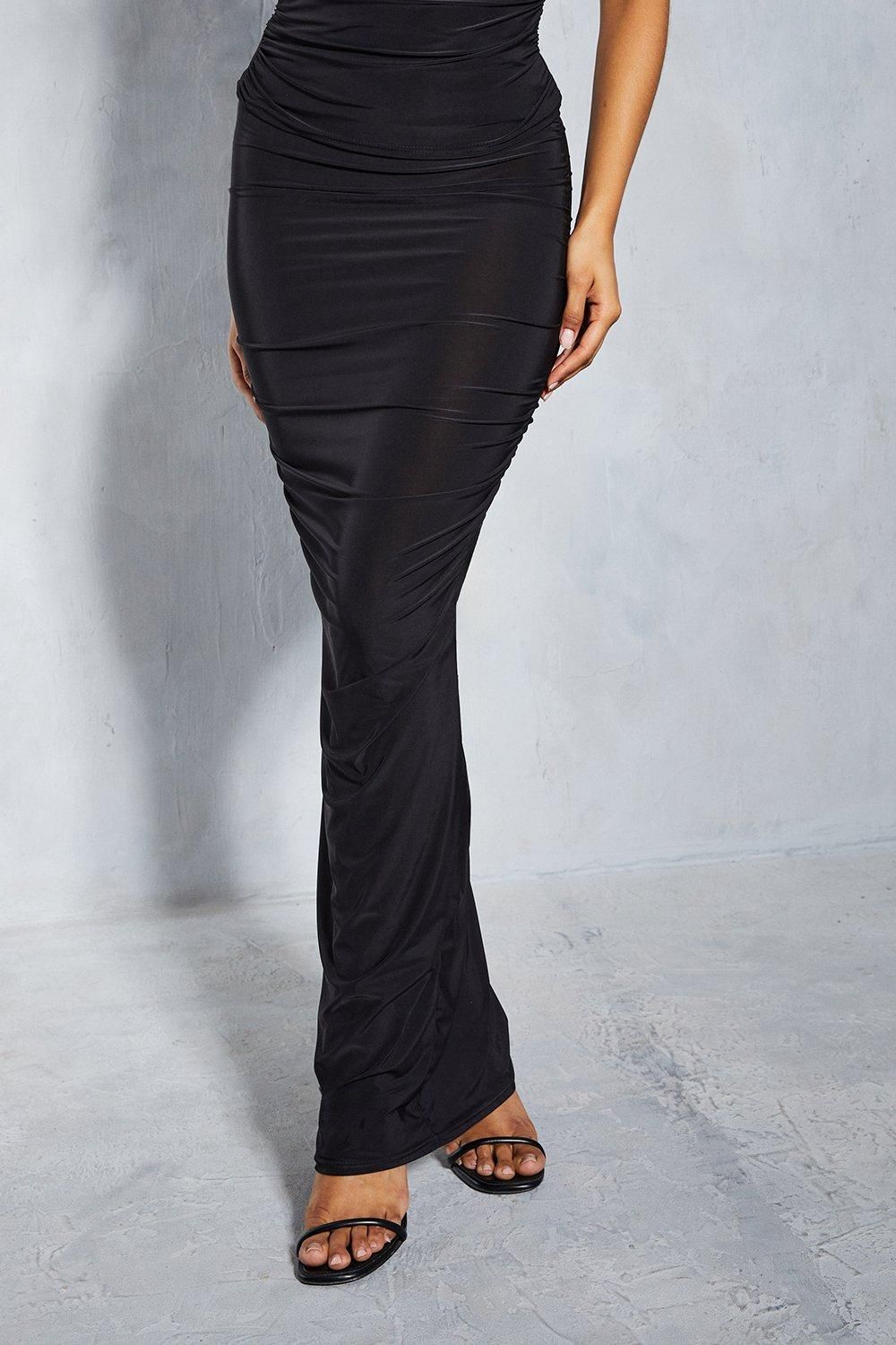 MissPap Soft Touch Ruched Column Maxi Skirt Black image 5