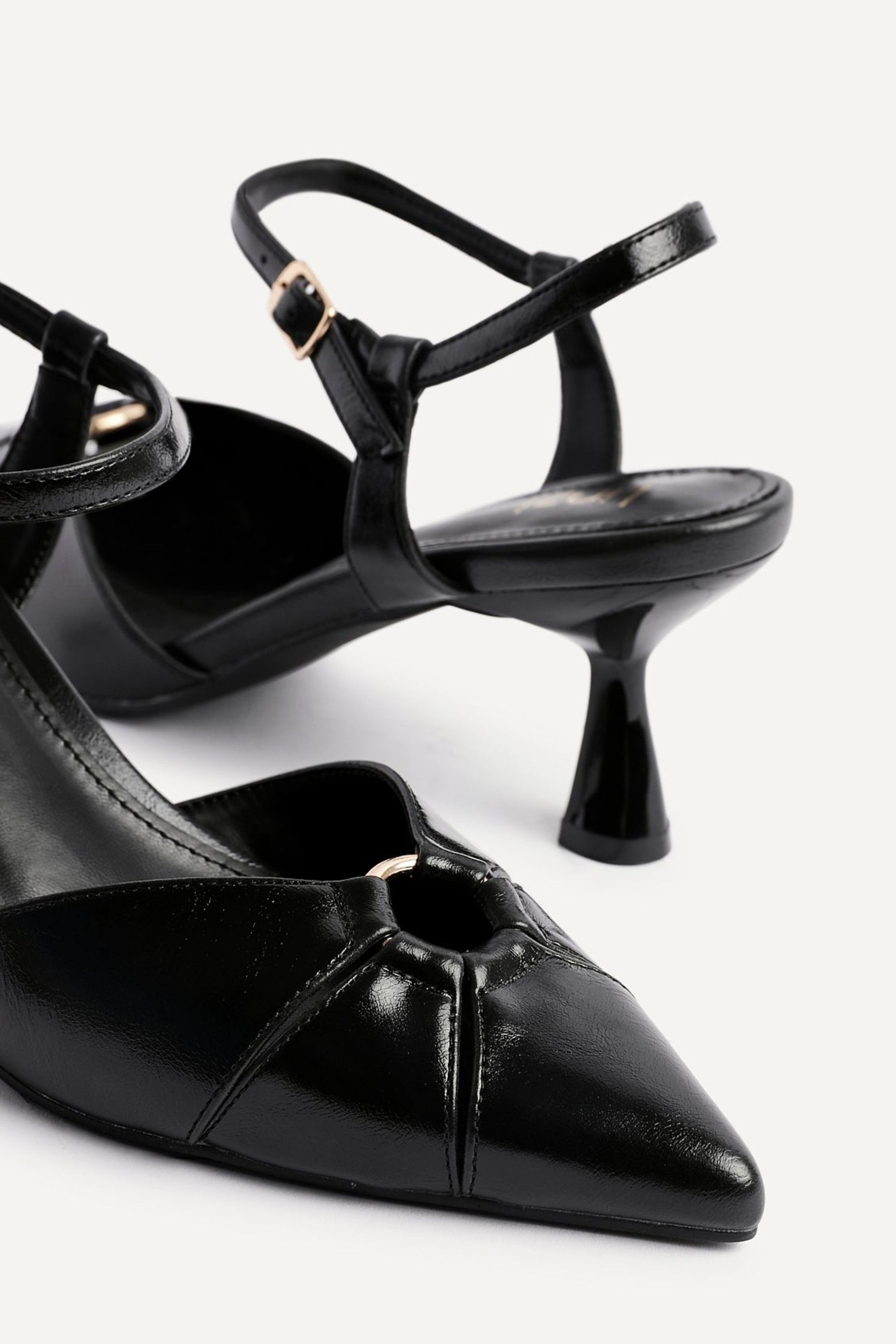 Linzi Pivot Black Faux Leather Stiletto Court Heel image 5