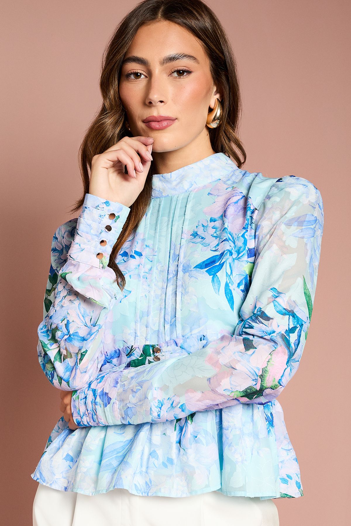 Coast Long Sleeve Pleat Detail Blouse Blue image 2